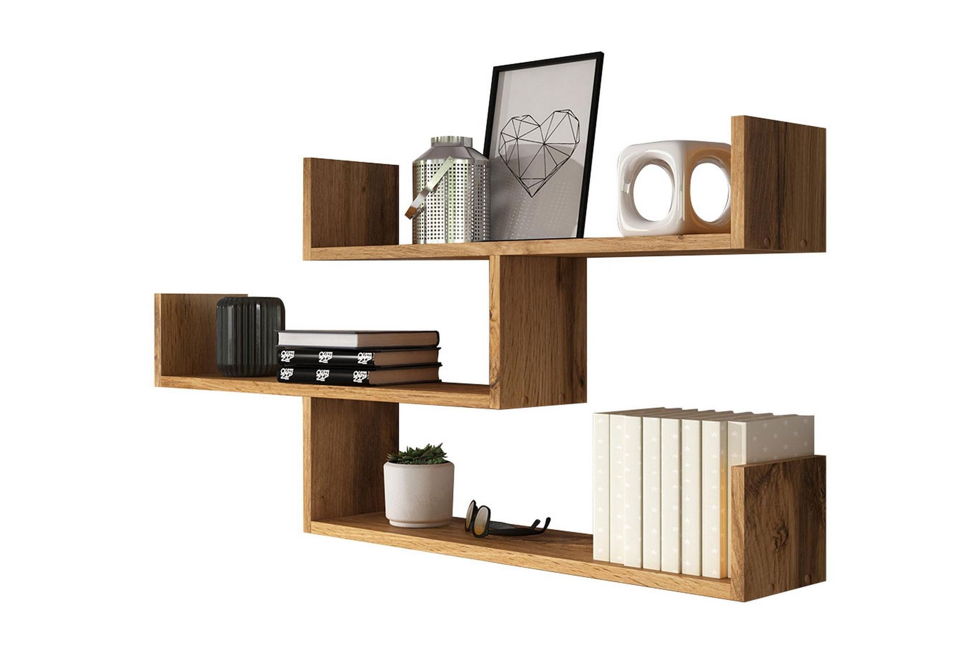 triorana smal vägghylla 119x18x55 cm med 3 hyllplan - brun / natur