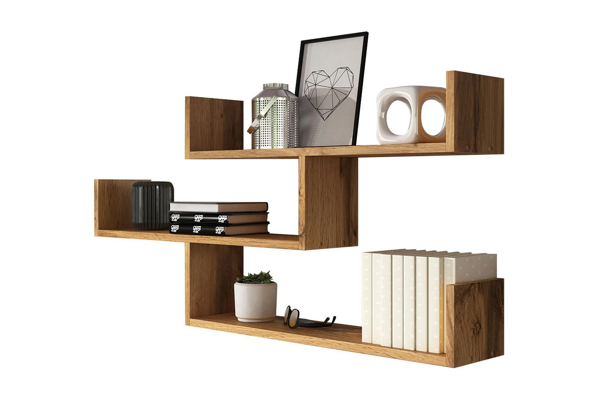 Triorana Smal V&auml;gghylla 119x18x55 cm med 3 hyllplan - Brun / Natur