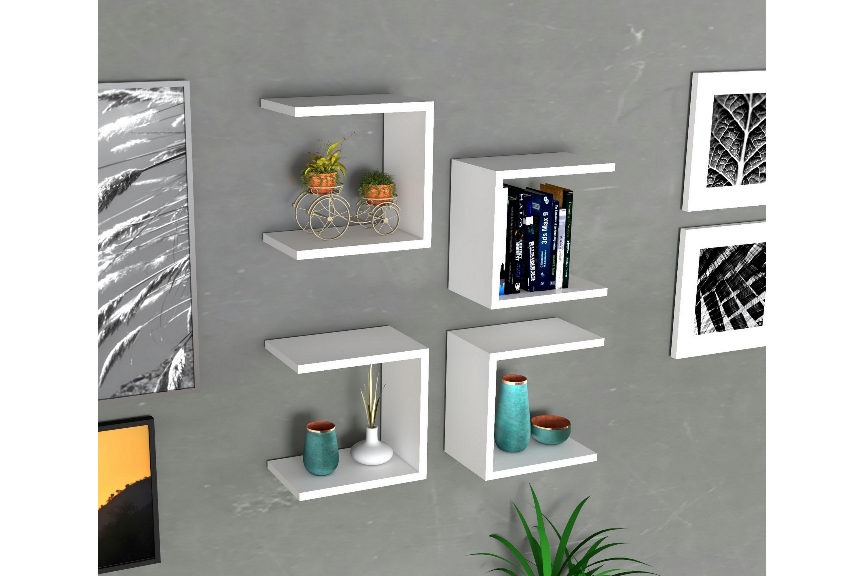 vägghylla basnea 20x30 cm 4 hyllor - vit