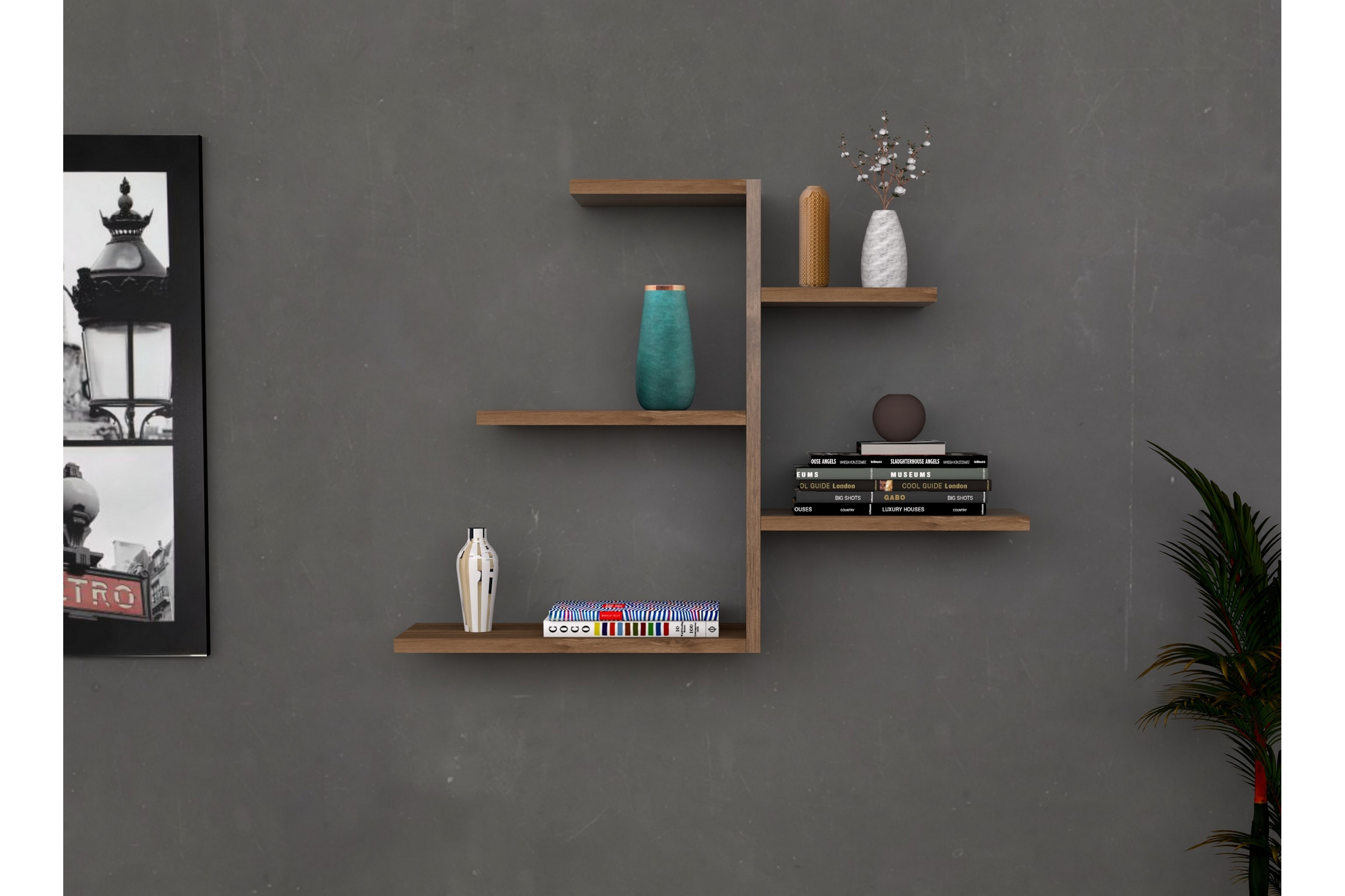 vägghylla gamina 82x20 cm 5 hyllor - mörkbrun