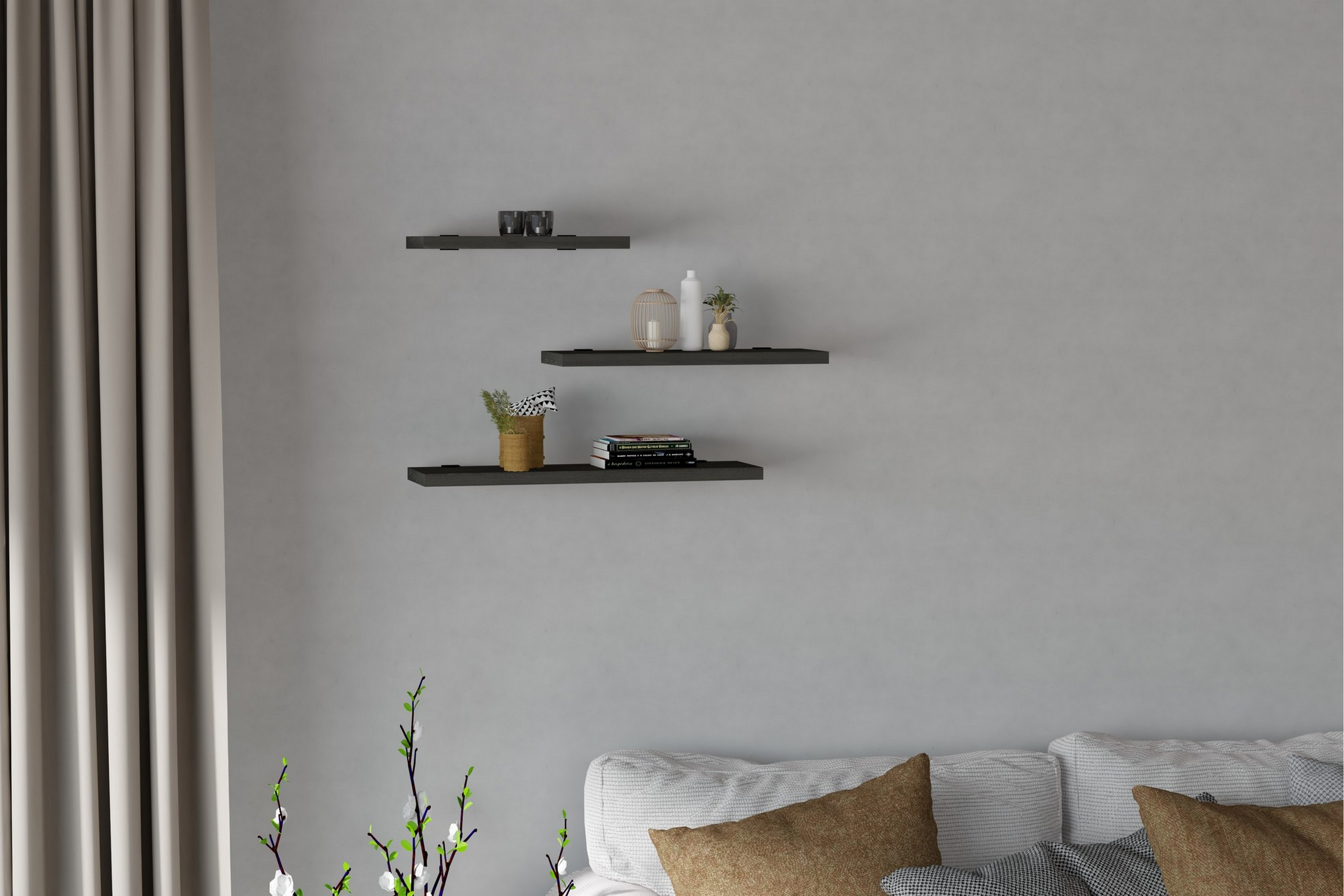 Vägghylla Jakor 2x30 cm 3-pack Antracit
