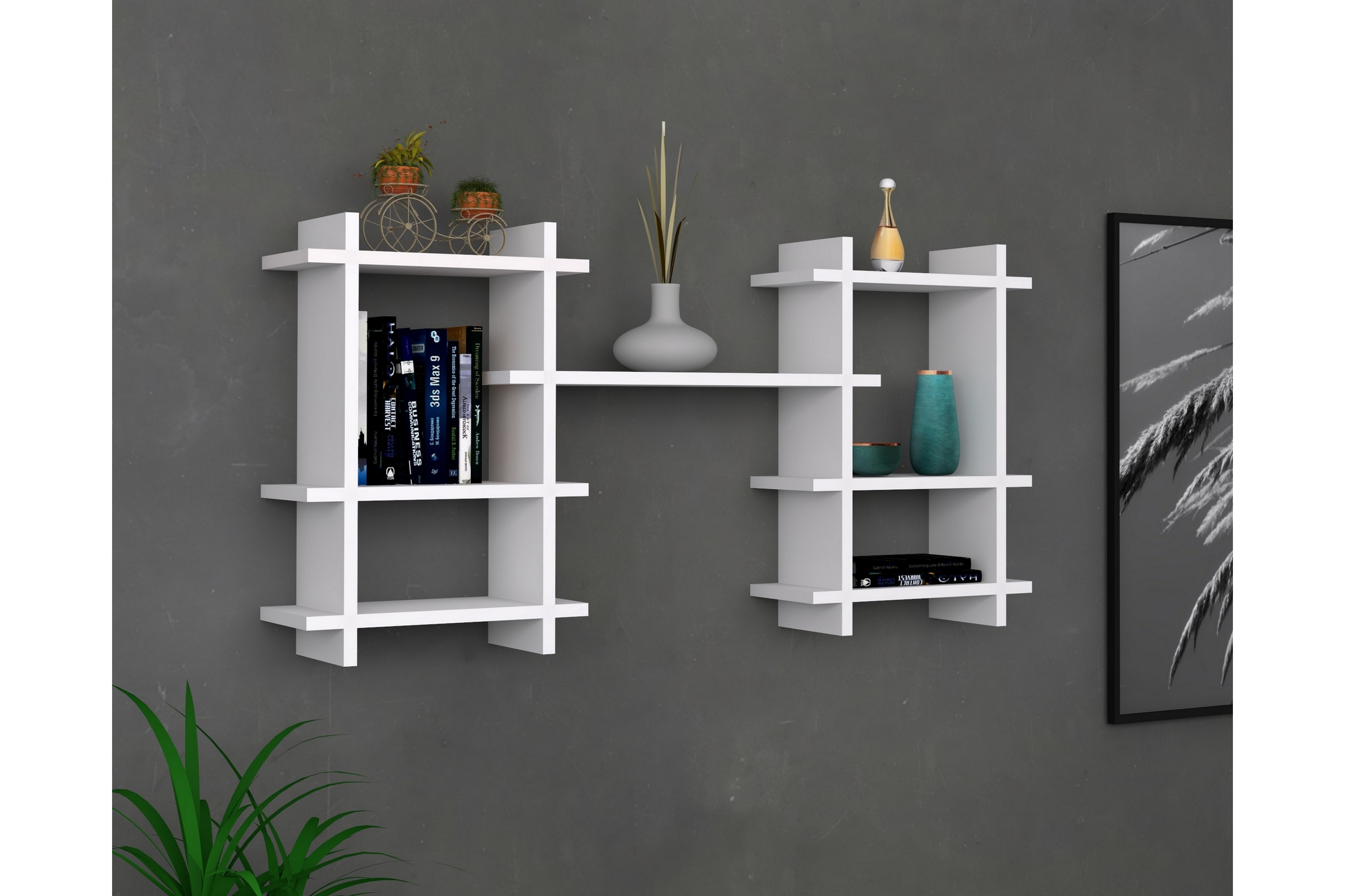 vägghylla tefochufo 117x60 cm 7 hyllor - vit