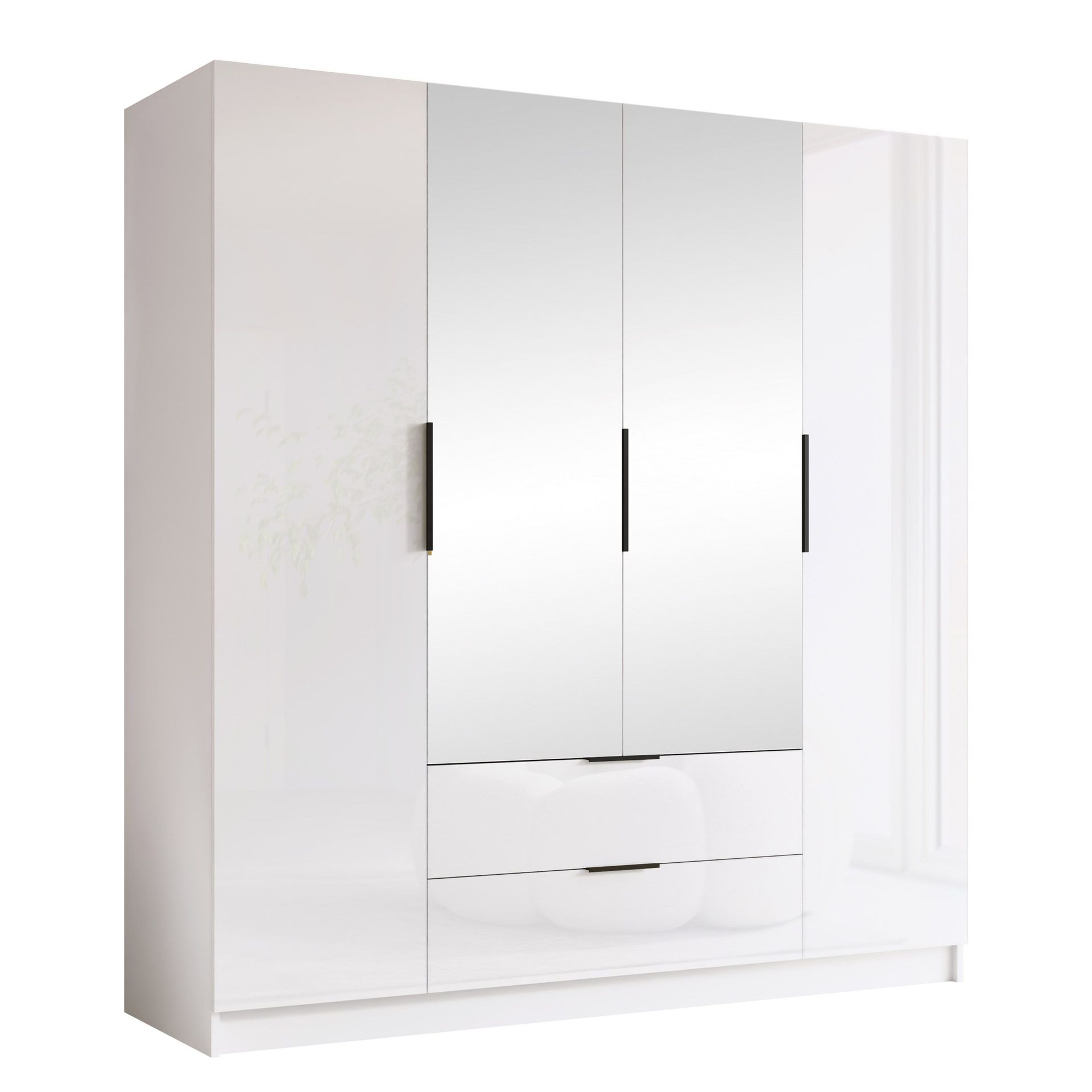 Kelros garderob med spegel 200x216 cm - Svart, vit