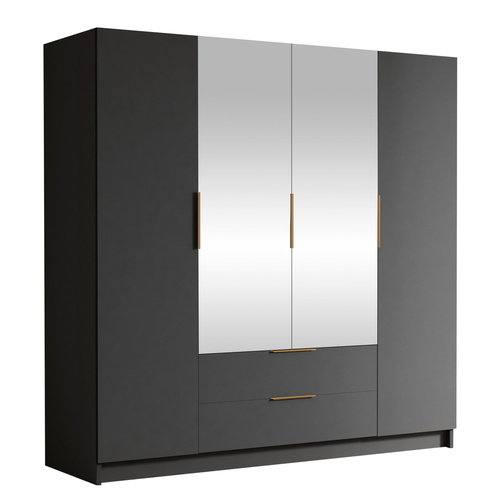 Kelros Garderob med Spegel 200x216 cm - Svart