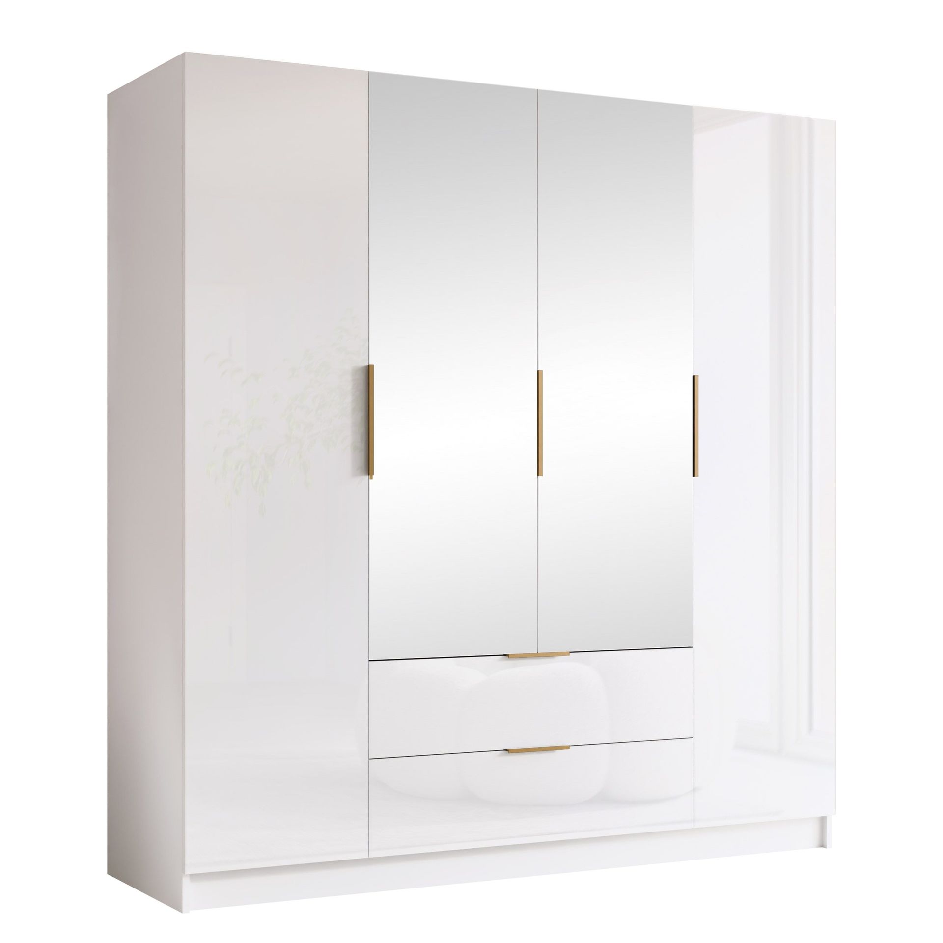 Kelros garderob med spegel 200x216 cm - Vit, Guld