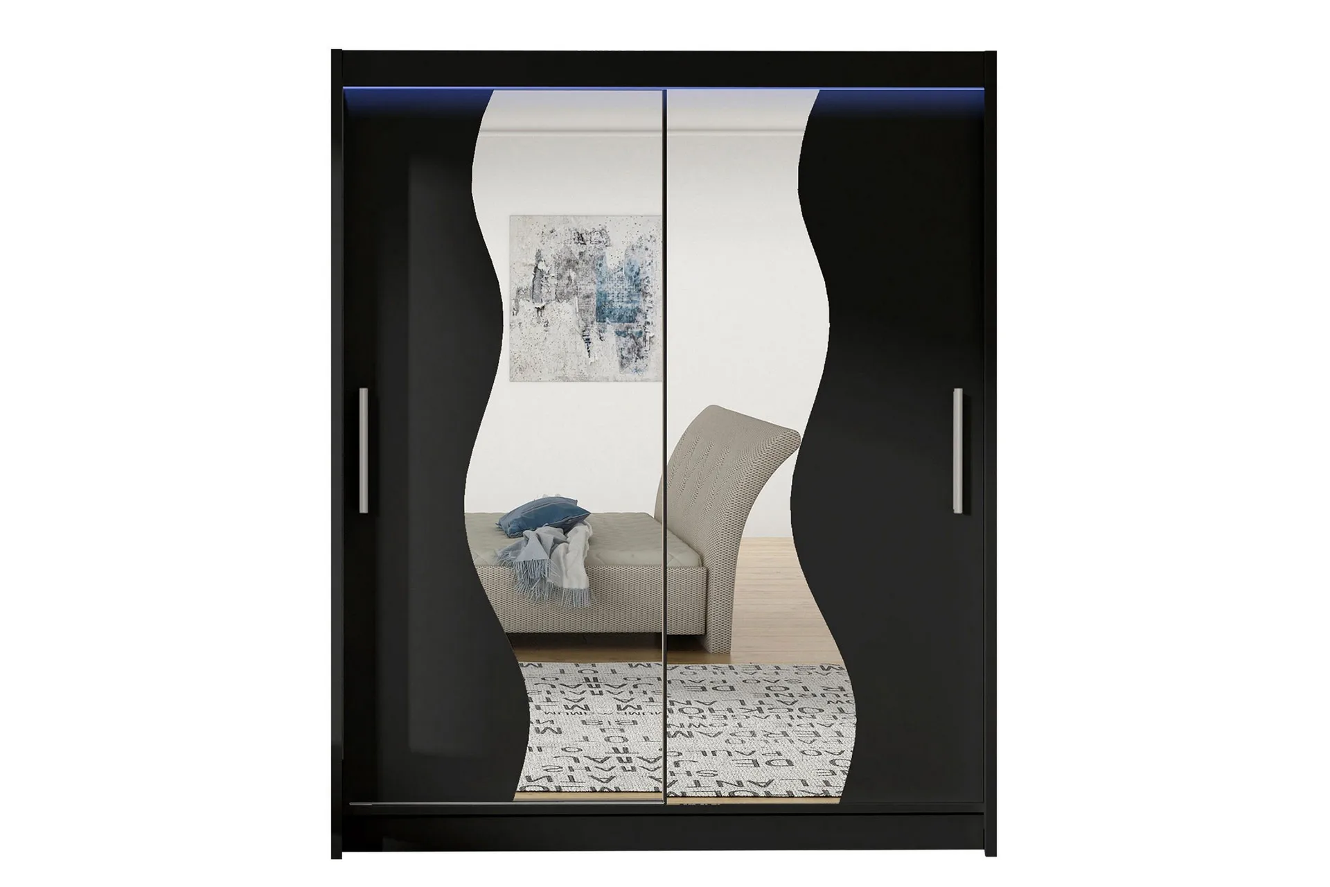 leila garderob med spegel 150x200 cm - svart