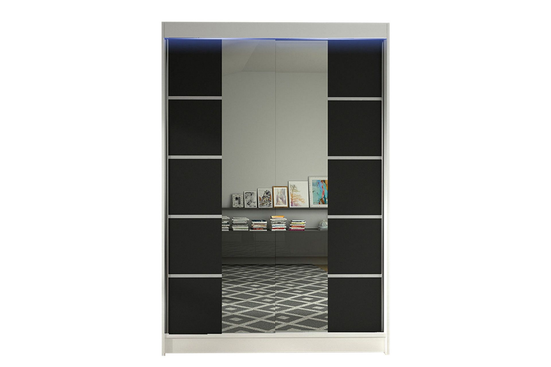 Liverpool Garderob med Spegel 120x200 cm - Svart/Vit
