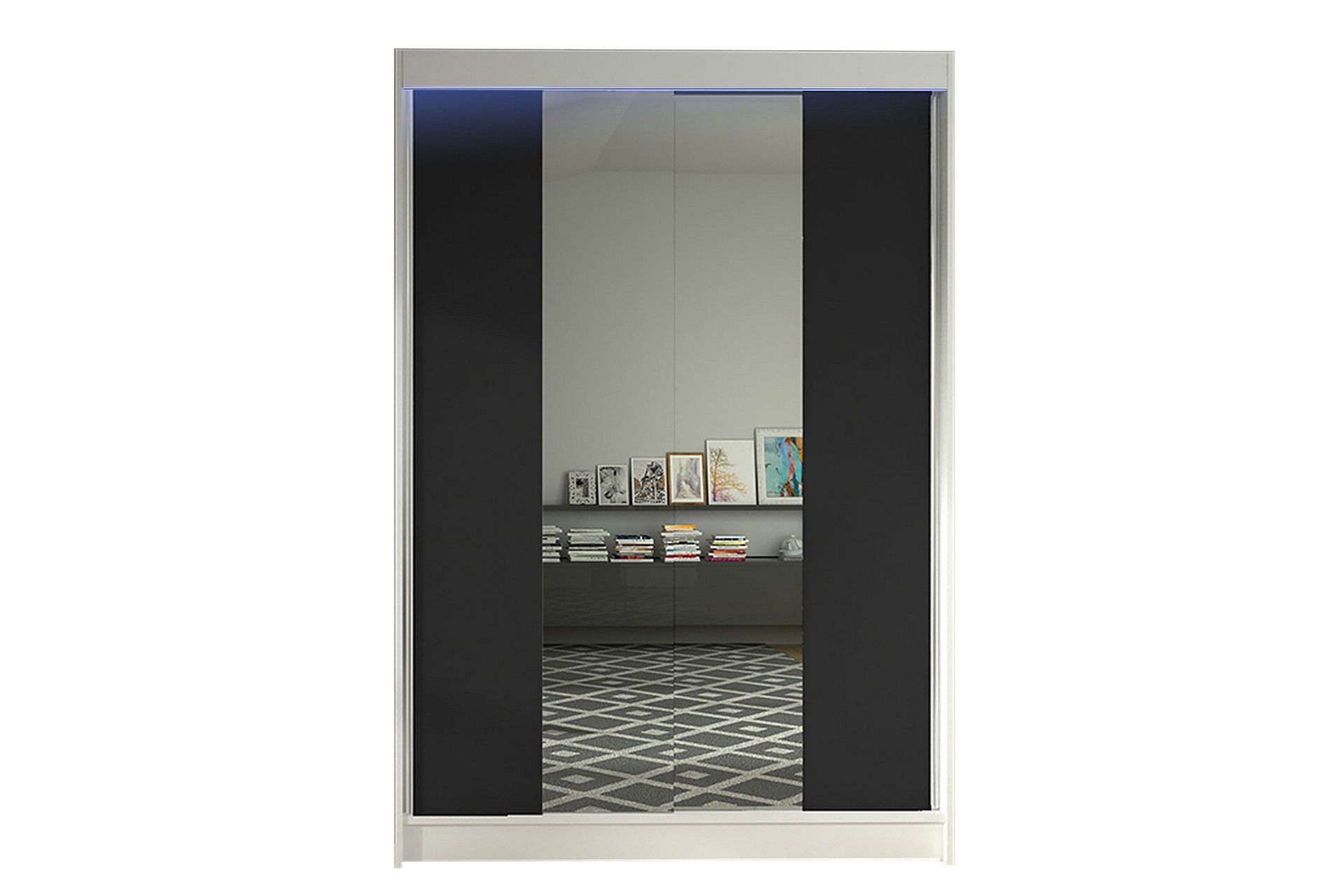 Liverpool Garderob med Spegel 120x200 cm - Svart/Vit