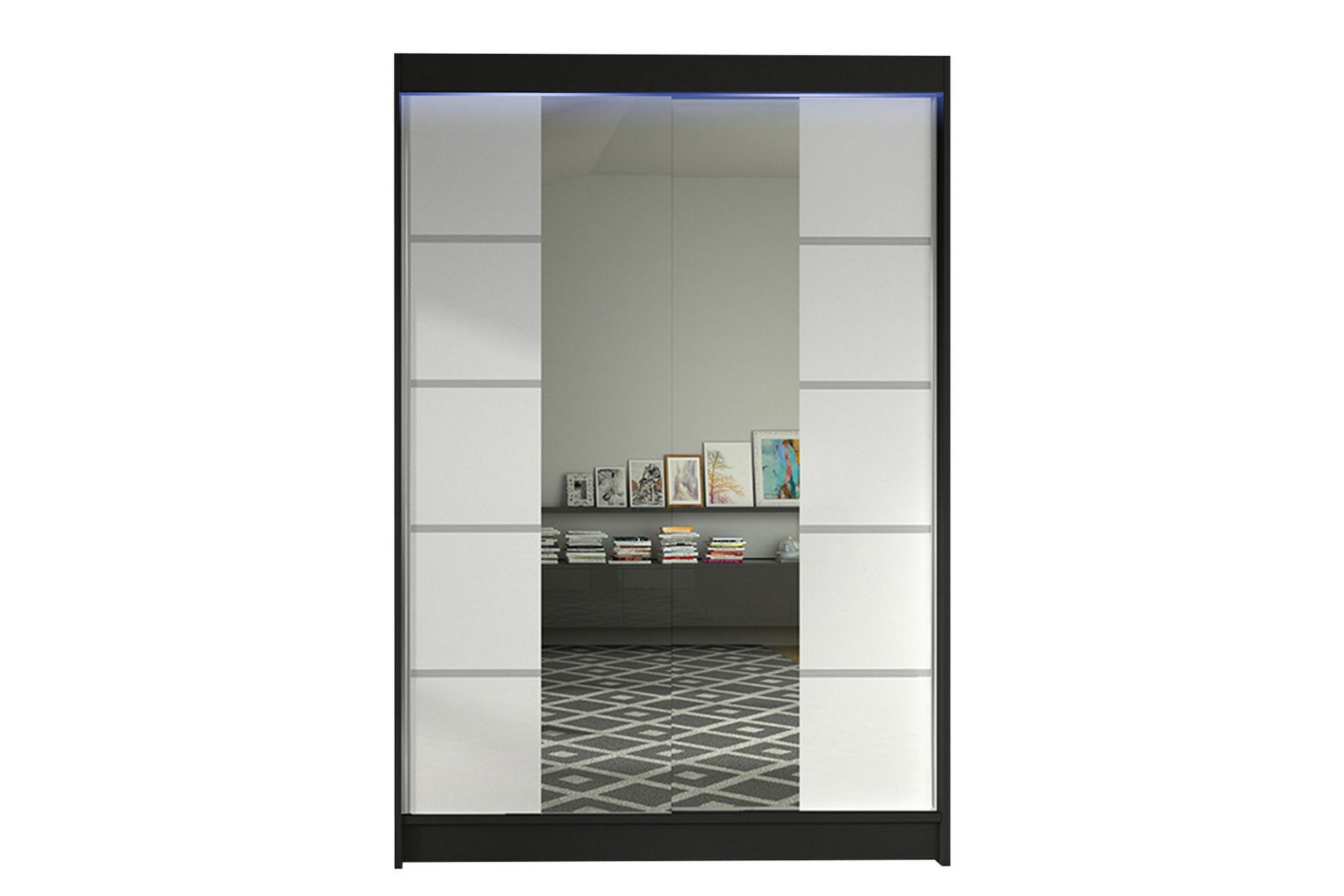 liverpool garderob med spegel 120x200 cm - vit/svart