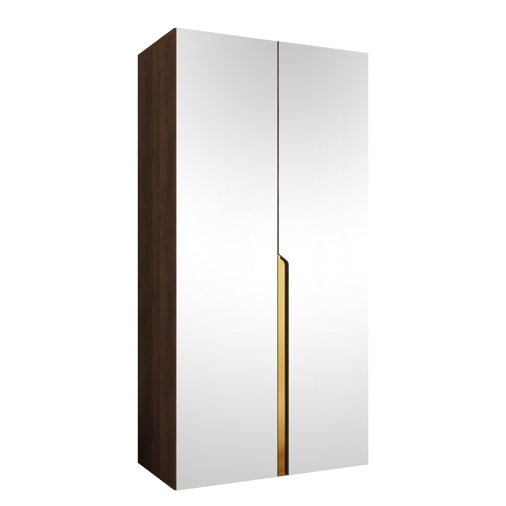 Milias Garderob med spegel 100x202 cm - Brun/guld