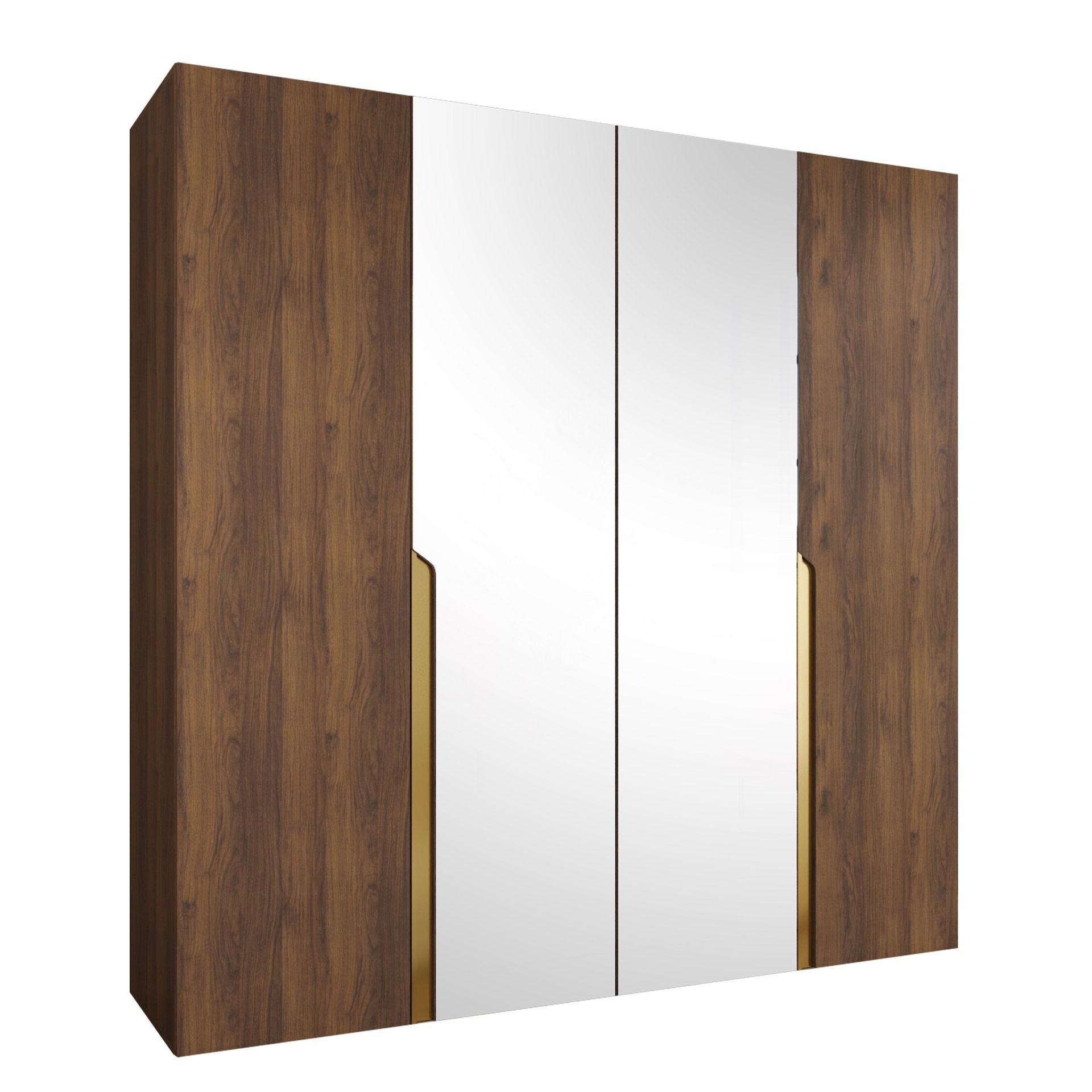 Milias Garderob med spegel 200x202 cm - Brun/guld