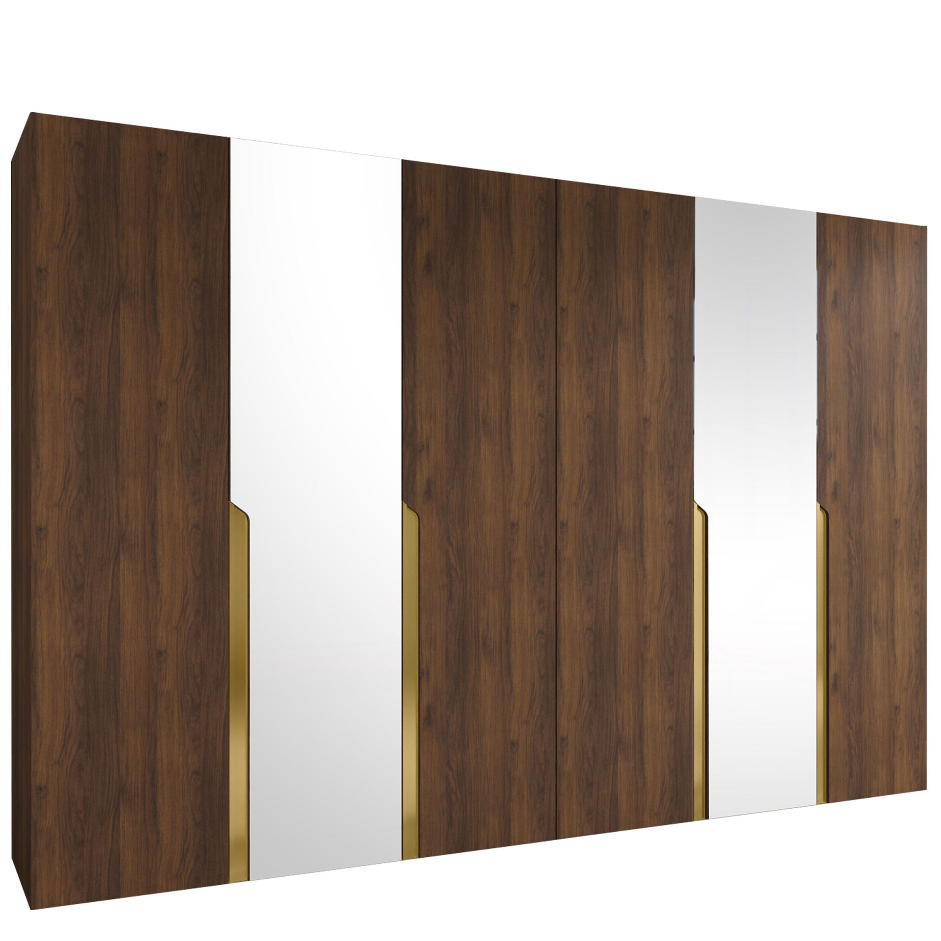 Milias Garderob med spegel 300x202 cm - Brun/guld