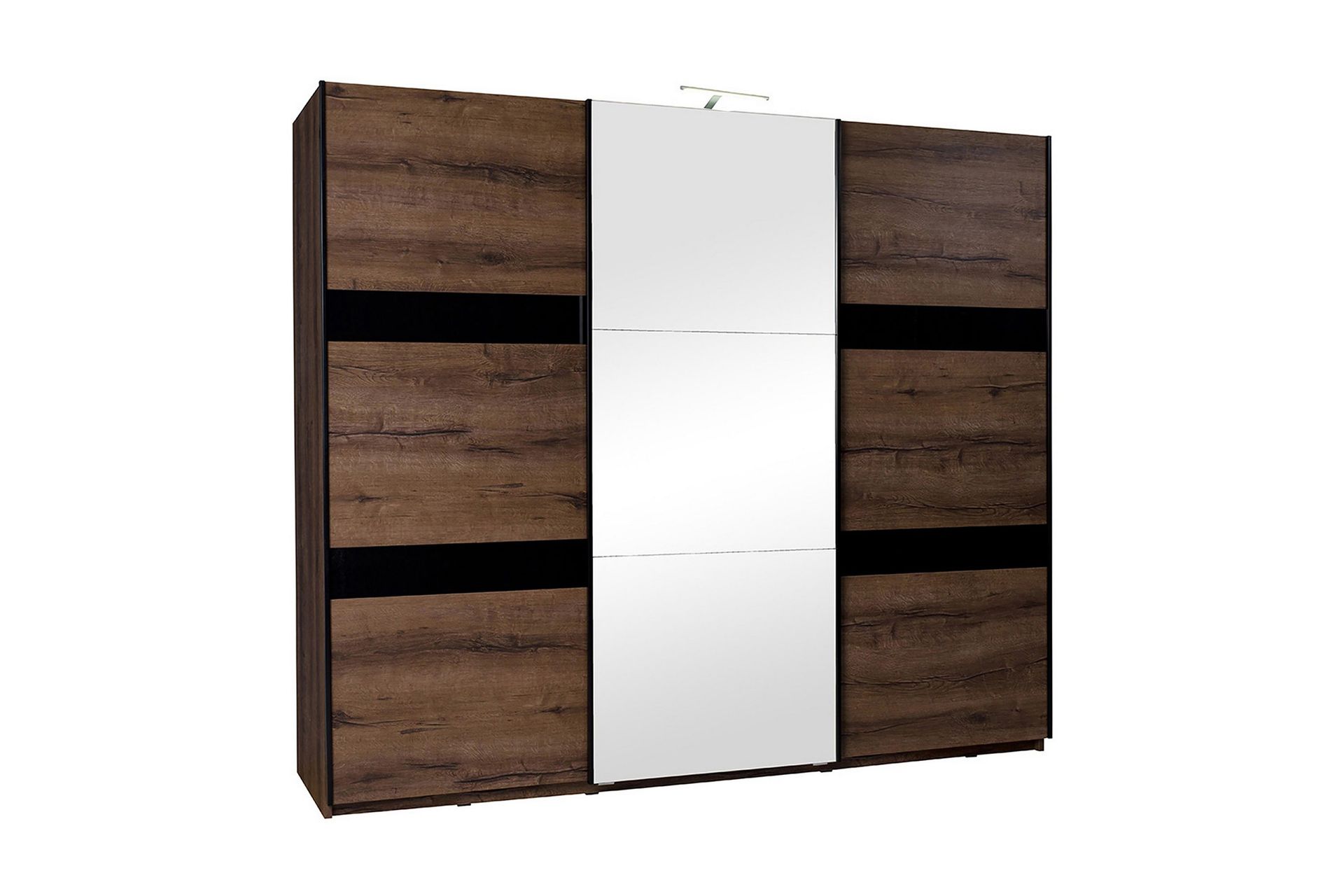 Najera Garderob 250x68,5x215 cm - Ek/Svart H&ouml;gglans/Vit LED-Belysning