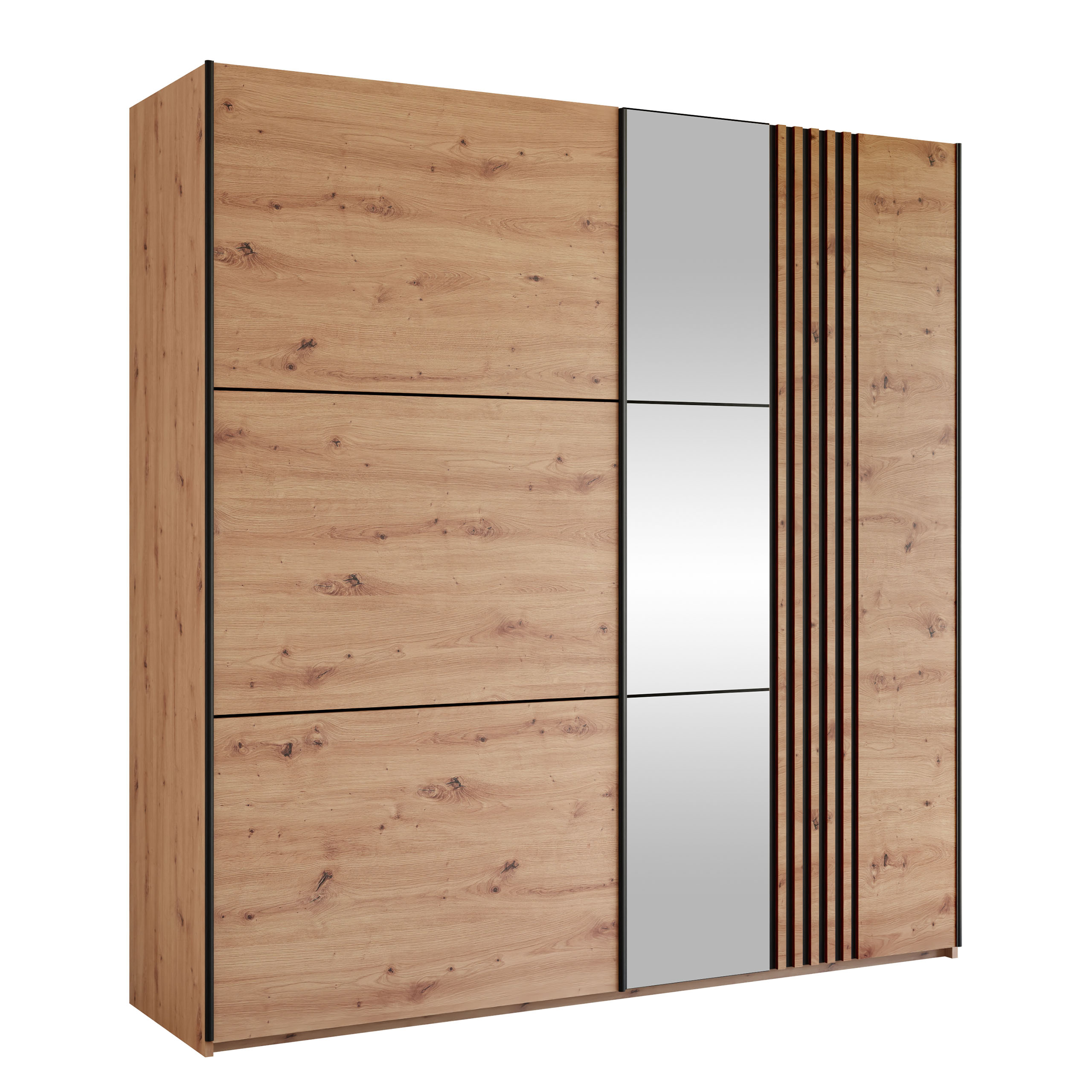 osval garderob med spegel 203x215 cm - brun/svart