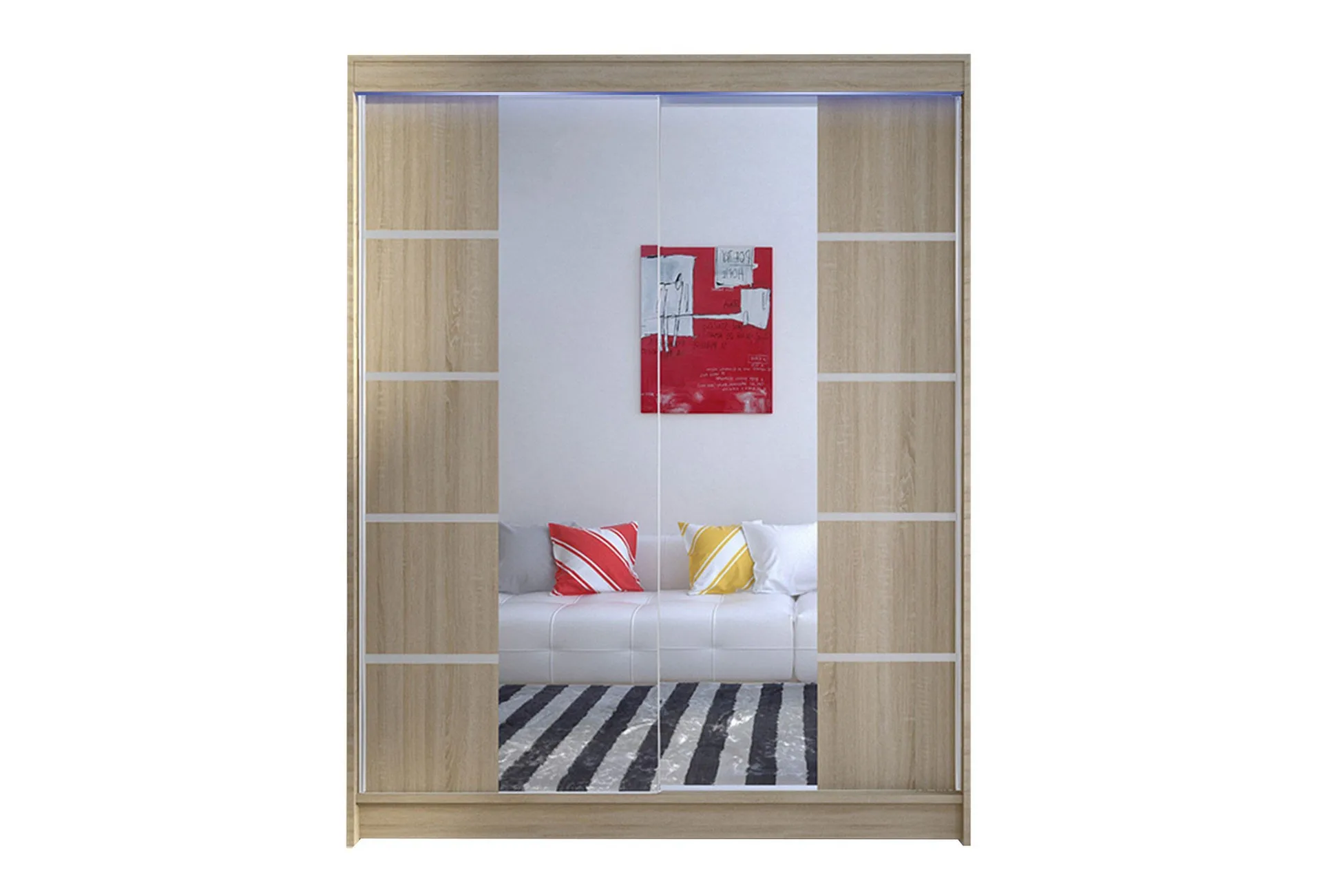 Pickering Garderob med Spegel 150 cm i Ljust Tr&auml; - Beige