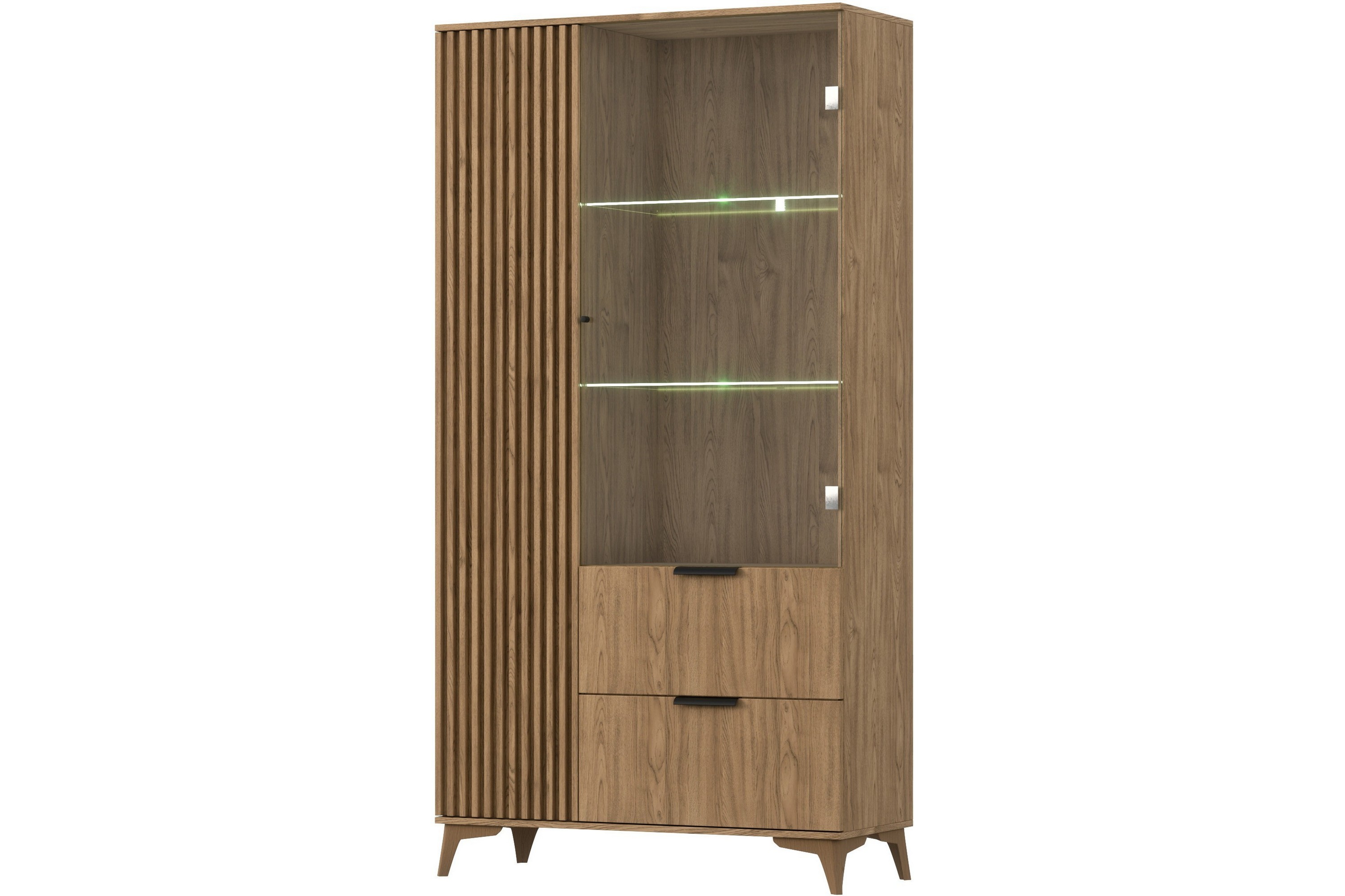 entsian vitrinskåp 60 cm djup 100 cm bred 192 cm hög trä glas - brun