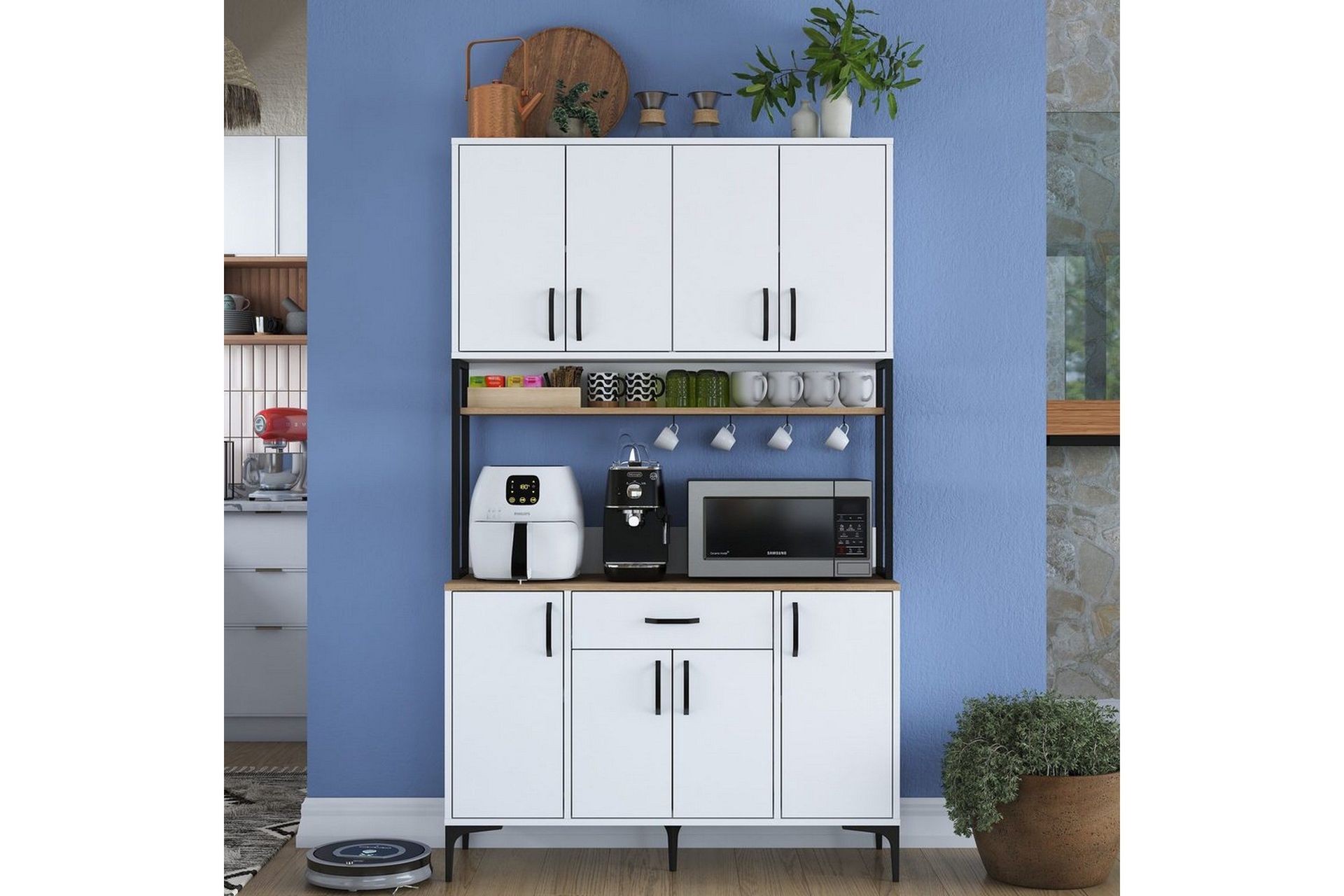 Flerfunktionssk&aring;p Cerreta 127 Valn&ouml;t / Vit - Mediumf&auml;rgat tr&auml;/Vit