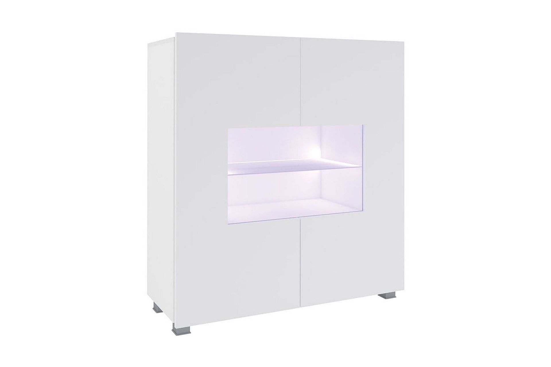 Frick Vitrinsk&aring;p Vit LED Belysning 35 cm djup 100 cm bred 107 cm h&ouml;g Ljust Tr&auml; Glas - Vit H&ouml;gglans/Vit Led-Belysning