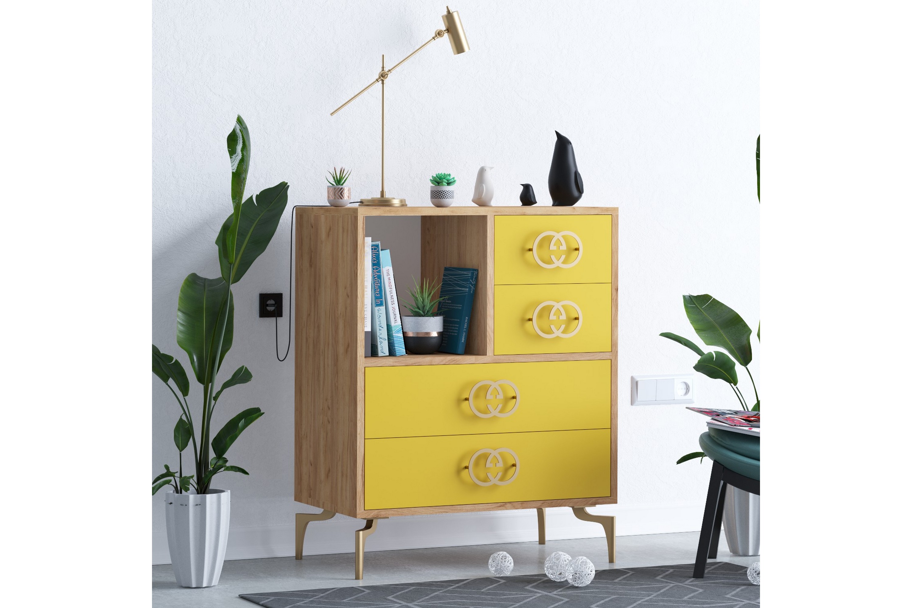 Highboard 40x70 cm Guld/Natur