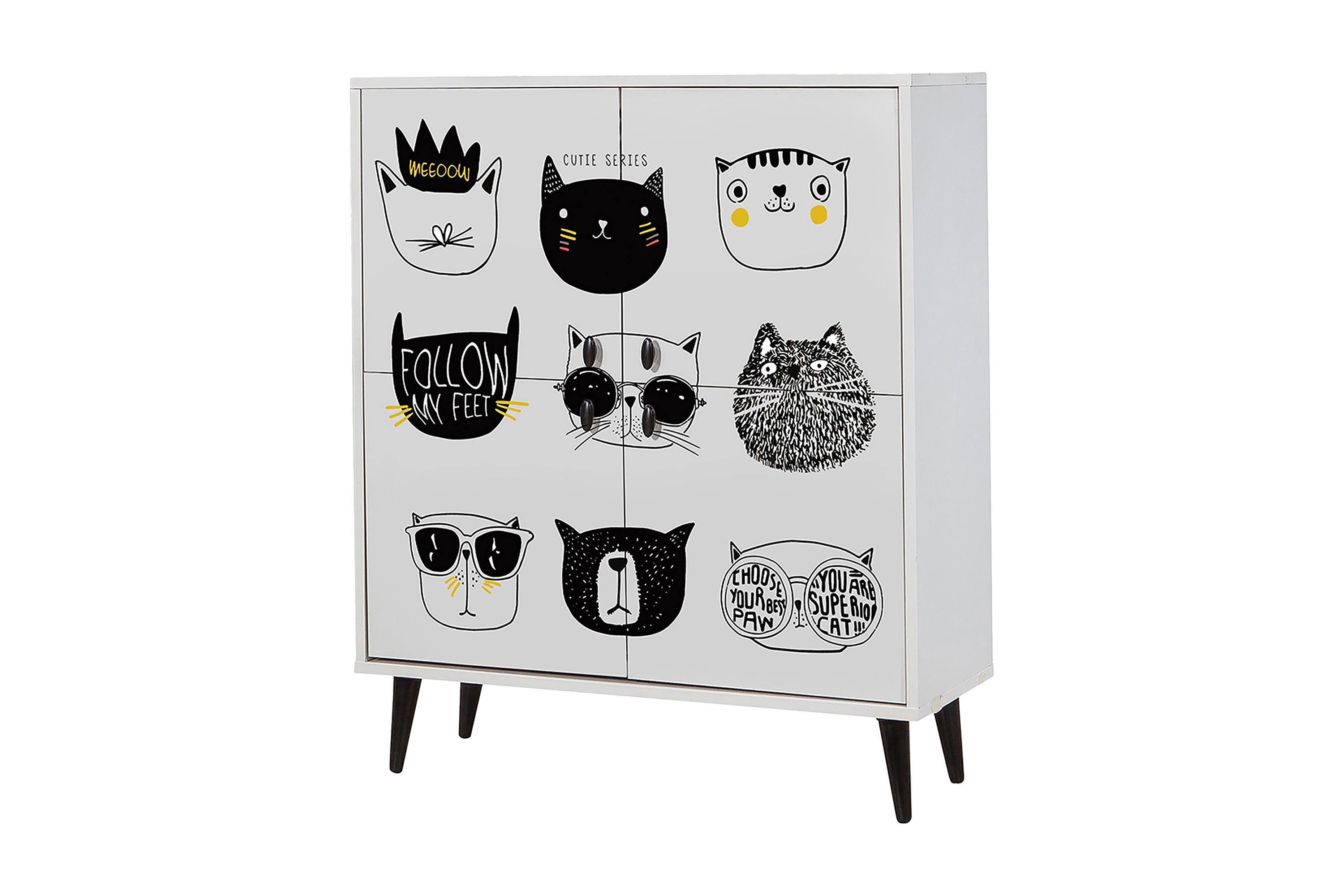Highboard 95x111 cm Vit/Svart/Gul