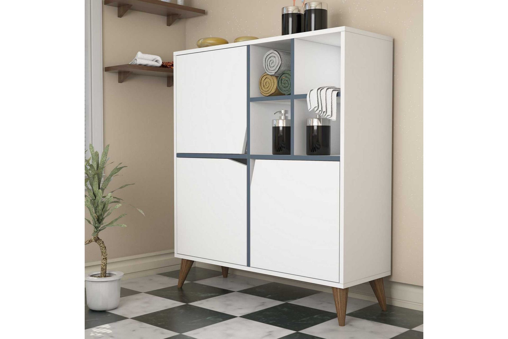 Hovdane F&ouml;rvaringssk&aring;p 100 cm - Vit/Bl&aring;