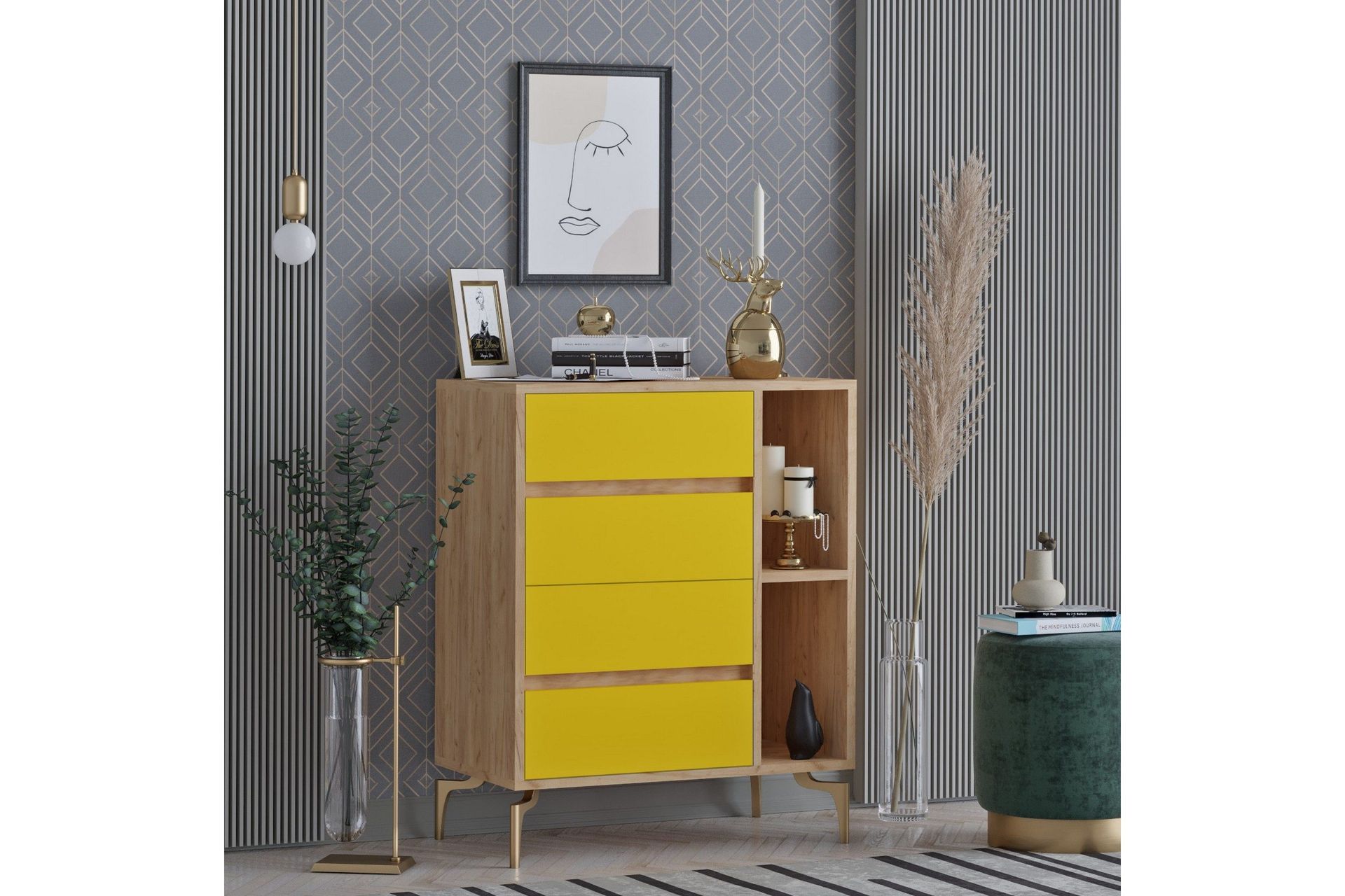 Sk&aring;psbyr&aring; 40x70 cm - Guld/Natur/Gul