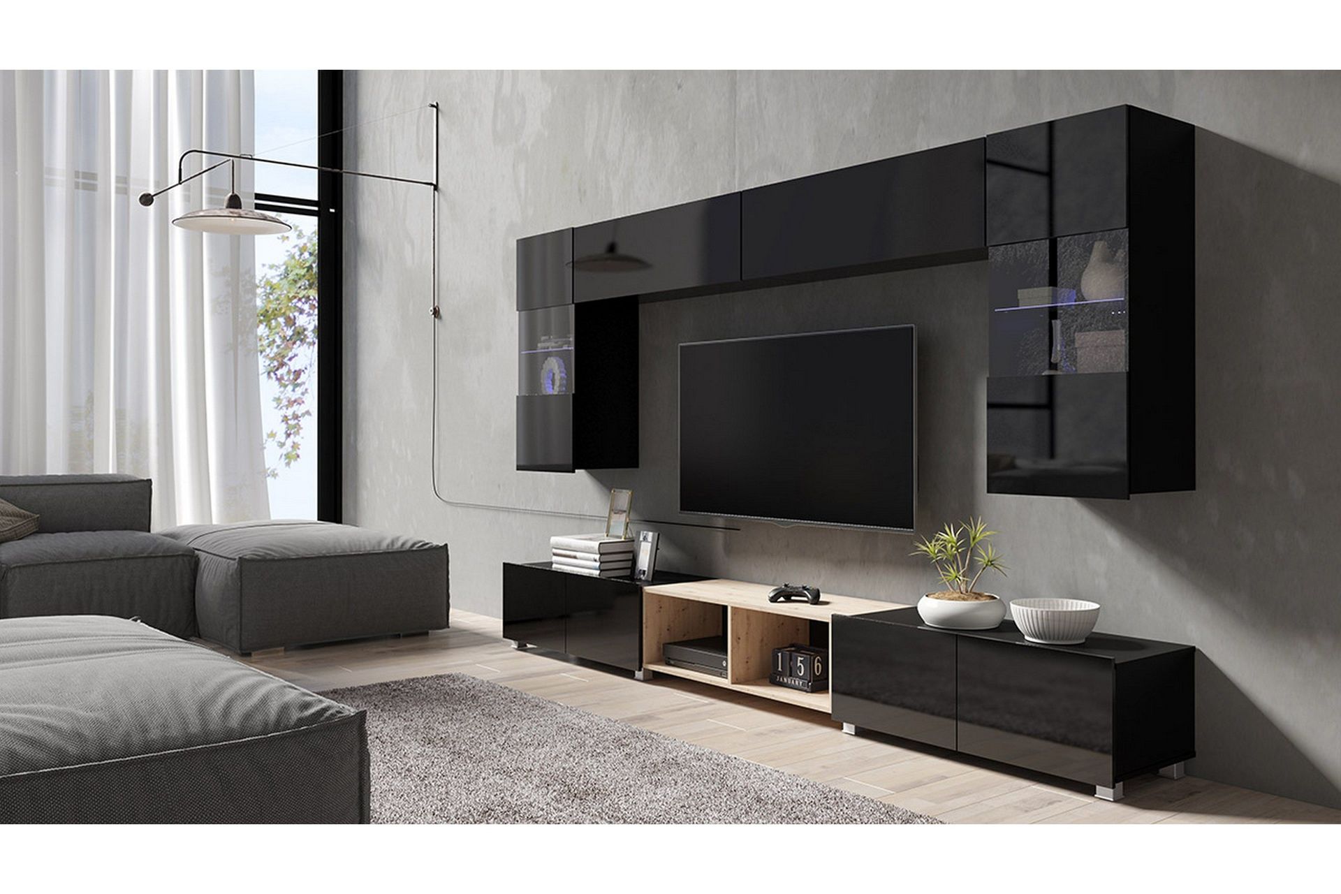 V&auml;ggenhet Frick med Bl&aring; LED - Svart/Bl&aring; LED