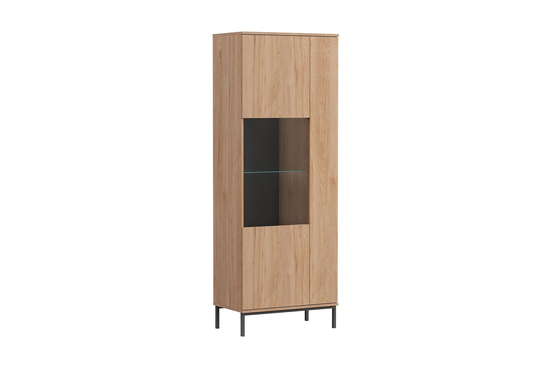 Quertas Vitrinsk&aring;p Vit LED Belysning 41 cm djup 70 cm bred 190 cm h&ouml;g Ljust Tr&auml; - Natur/Svart