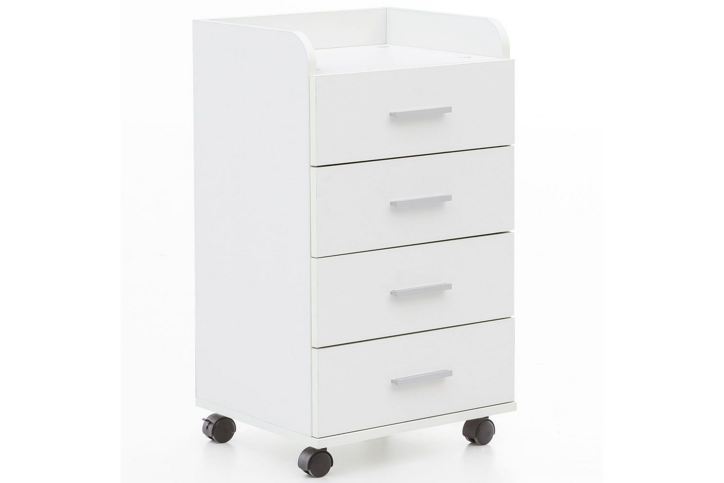 Rullkontejner Wohnling 4 lådor med hjul, förvaringsbricka, foliebelagd spånskiva, modern stil Vit Vit
