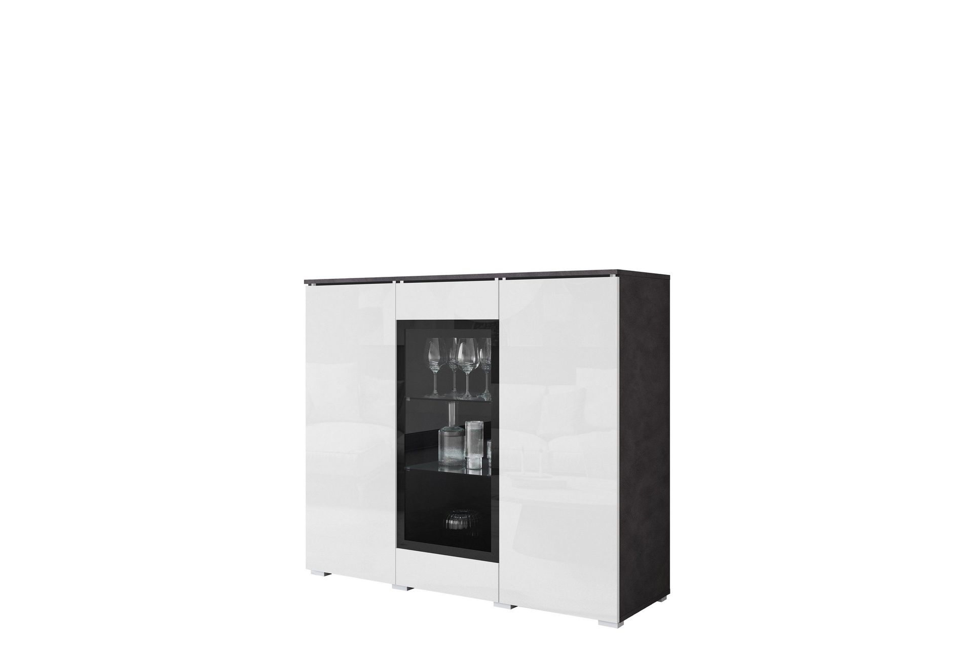 Sherie Vitrinsk&aring;p 120x104 cm - Vit/Gr&aring;