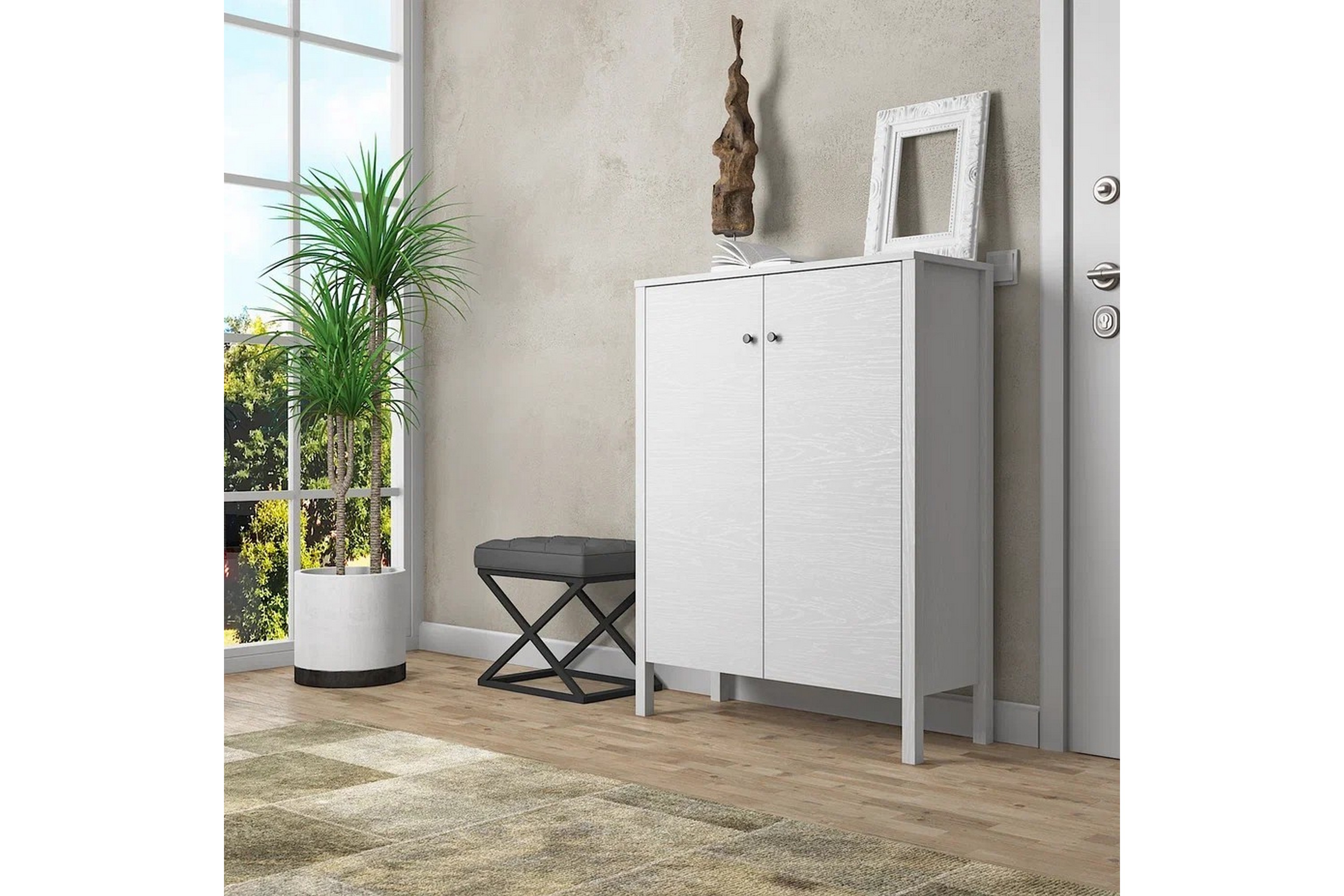 Skoskåp Elspet 90 cm Brun/Vit
