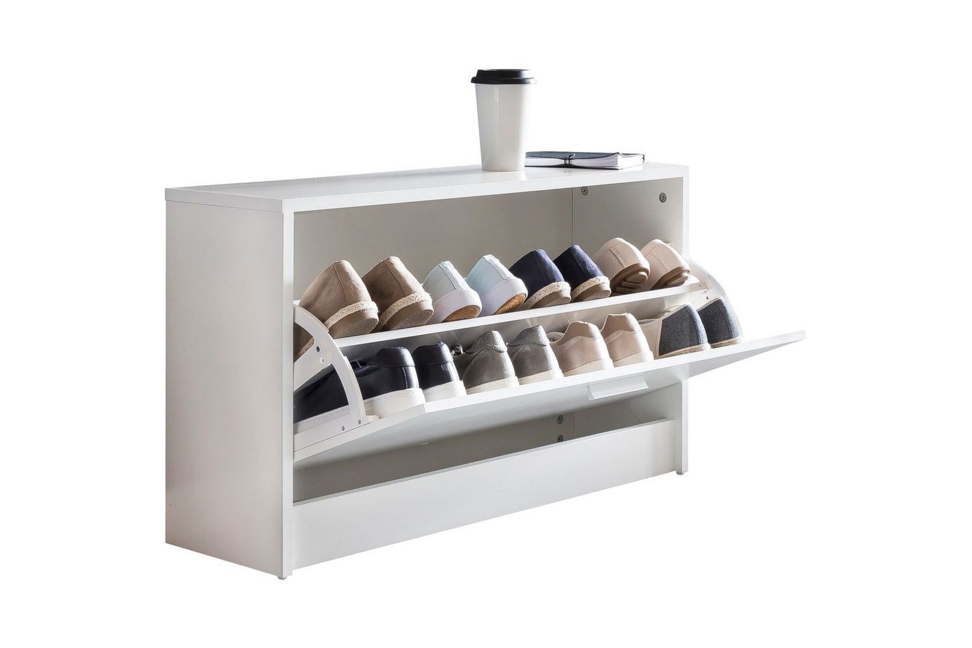 skoskåp wohnling split med fällbara fack, foliebelagd spånskiva vit - vit