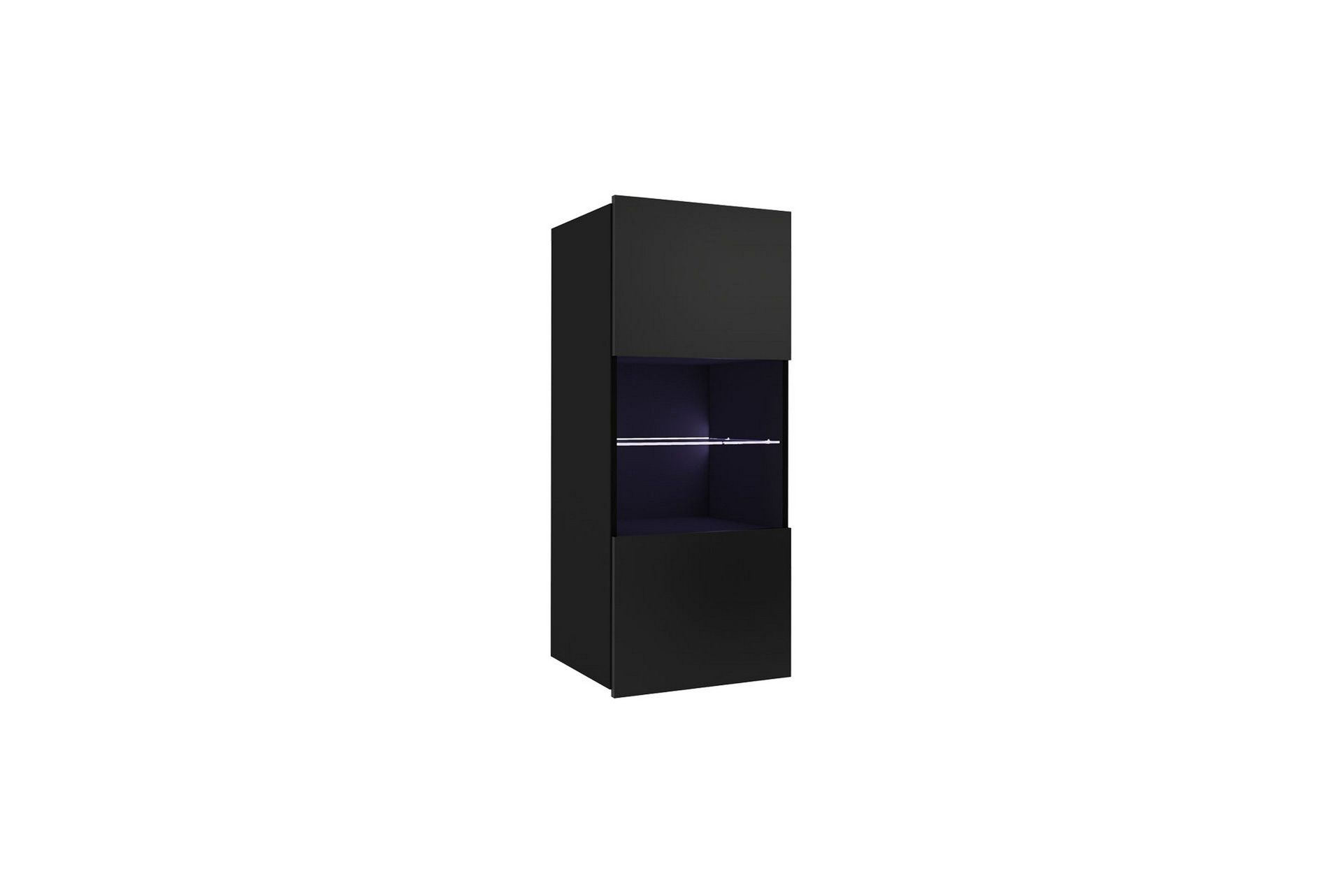Tessan Vitrinsk&aring;p 45x117 cm med Belysning i Glas med Tr&auml;stomme - Svart