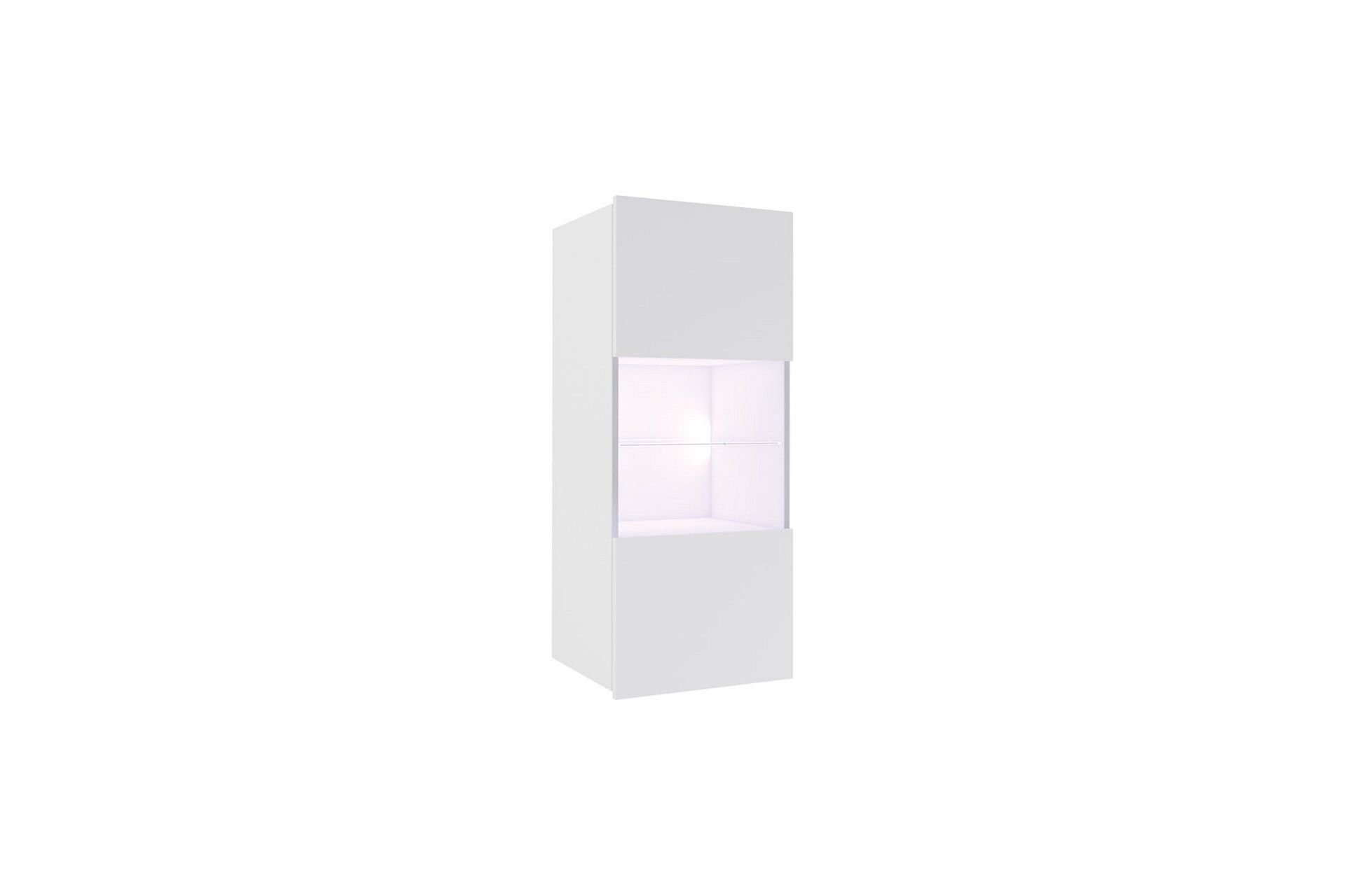 Tessan Vitrinskåp 45x117 cm med Belysning i Glas med Trästomme - Vit