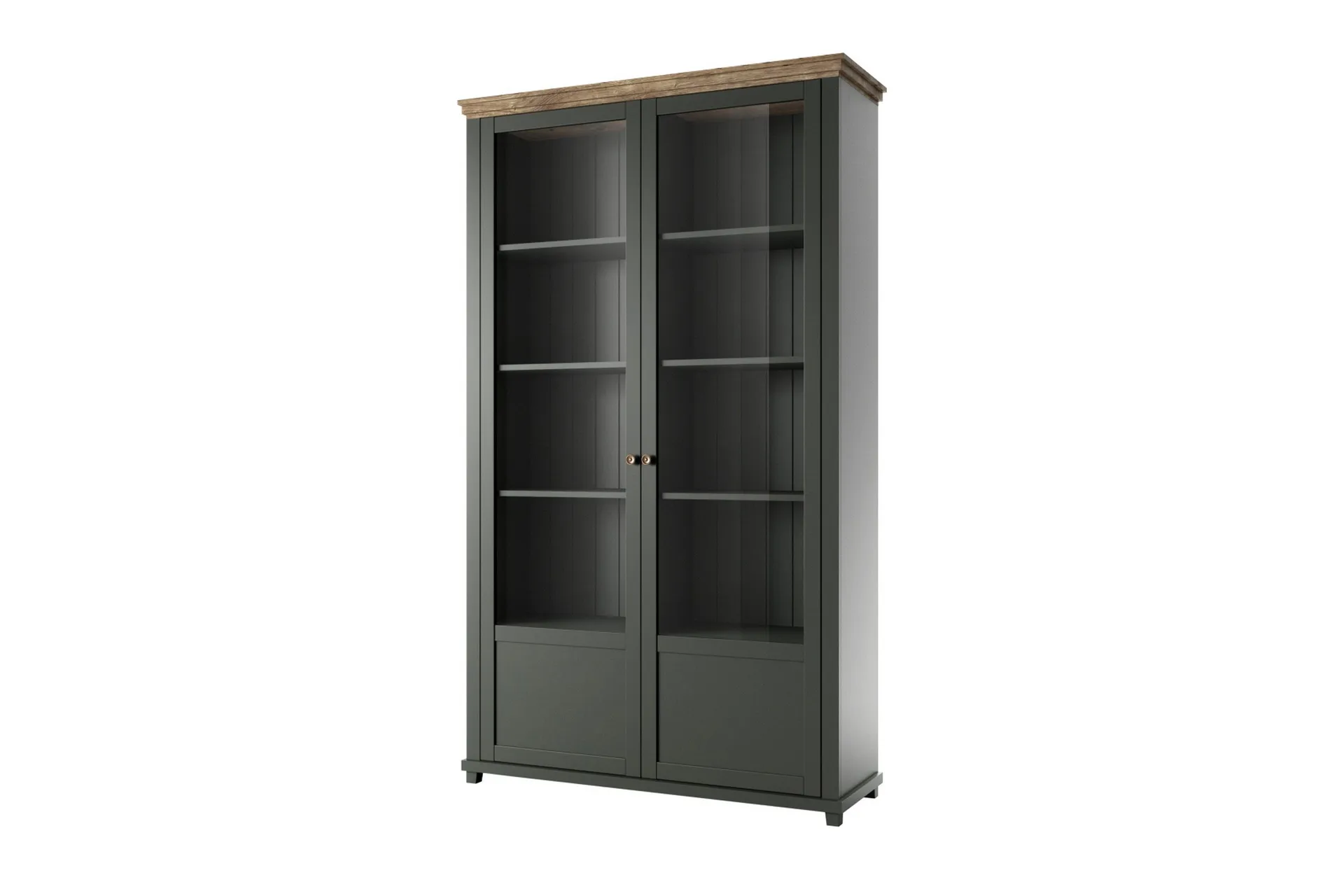 Ivreri Vitrinsk&aring;p 42 cm djup 126 cm bred 200 cm h&ouml;g M&ouml;rkt Tr&auml; - Khaki/Natur