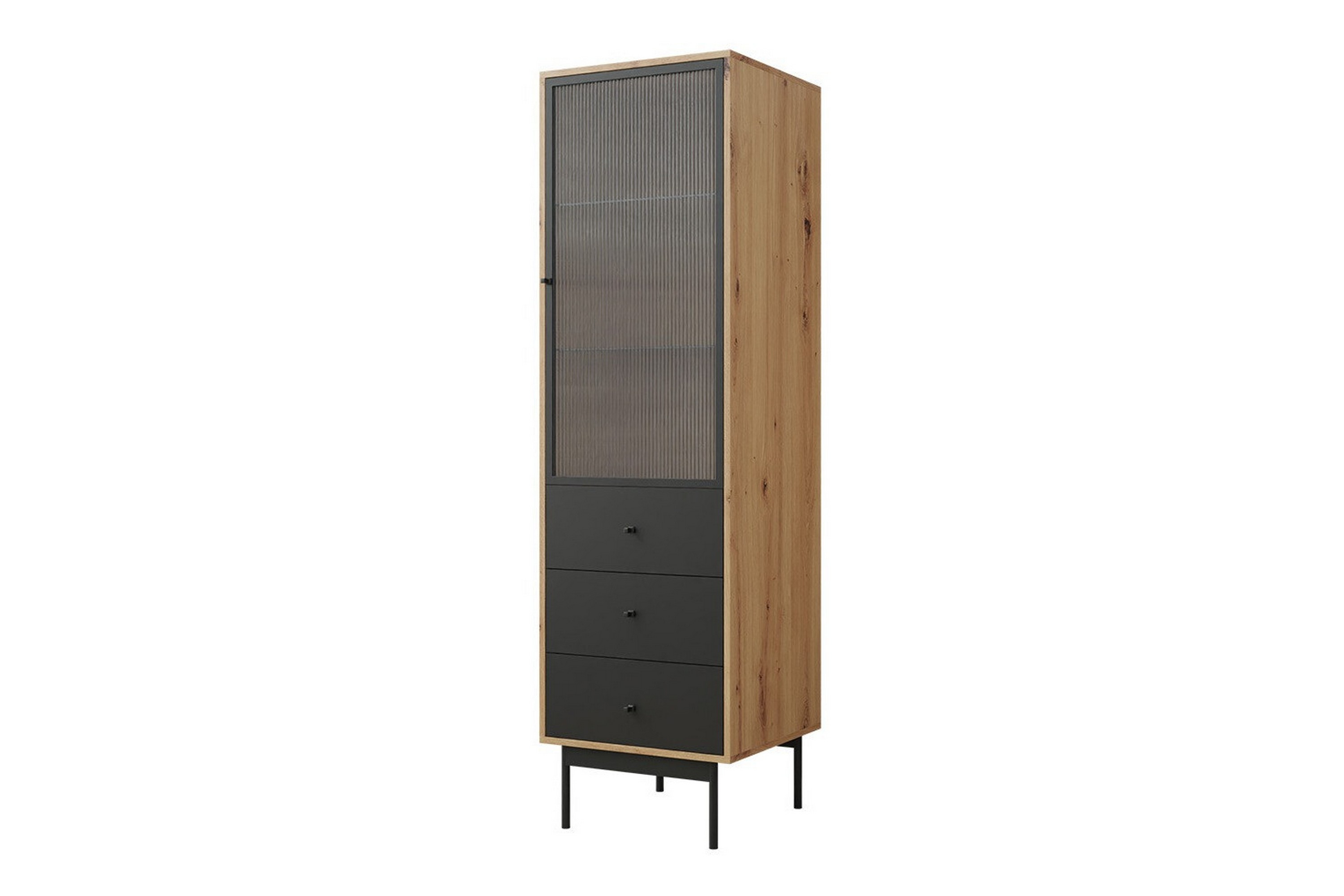 kintore smalt vitrinskåp 48 cm djup 52 cm bred 180 cm hög trä - svart