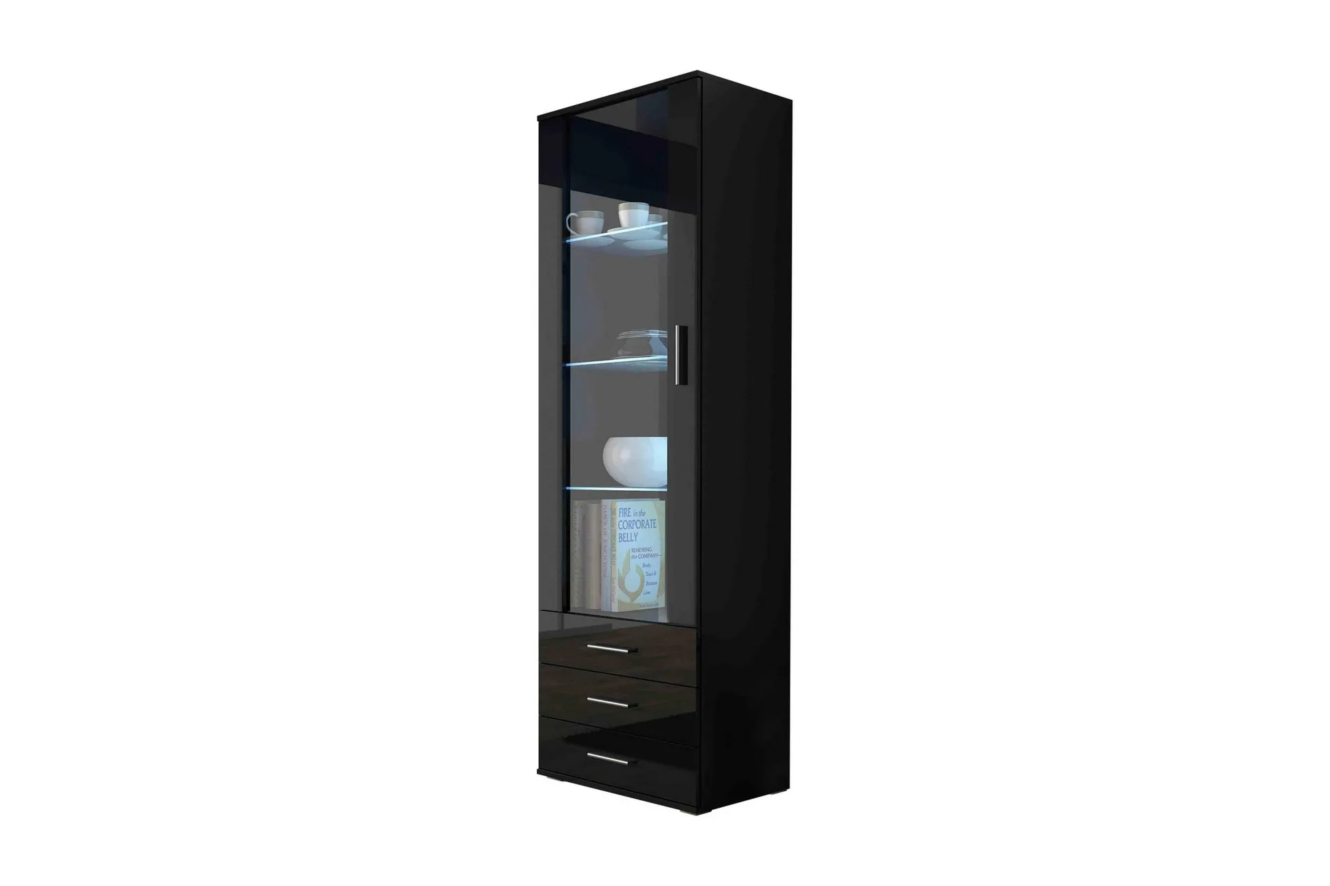 Soho Smalt Vitrinsk&aring;p RGB LED Belysning 41 cm djup 60 cm bred 192 cm h&ouml;g M&ouml;rkt Tr&auml; Glas - Svart