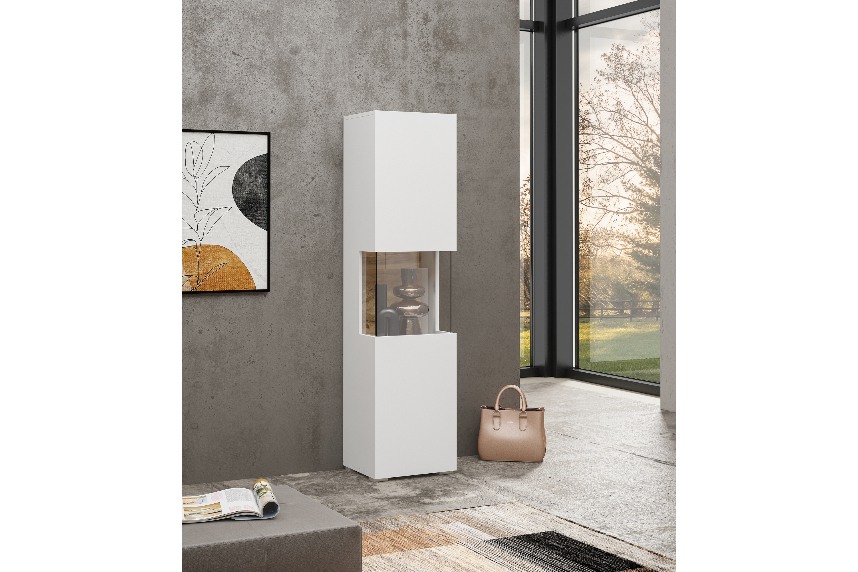 Speno Smalt Vägghängt alt Fristående Vitrinskåp 30 cm djup 36 cm bred 140 cm hög Ljust TräVit