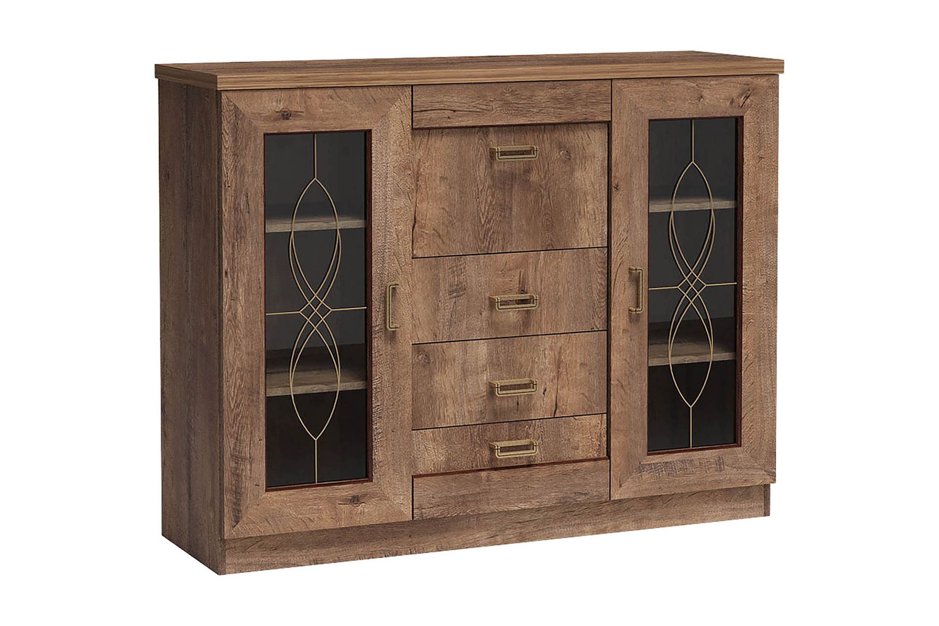 Tadeusz L&aring;gt Vitrinsk&aring;p 44 cm djup 140 cm bred 110 cm h&ouml;g Tr&auml; - Brun