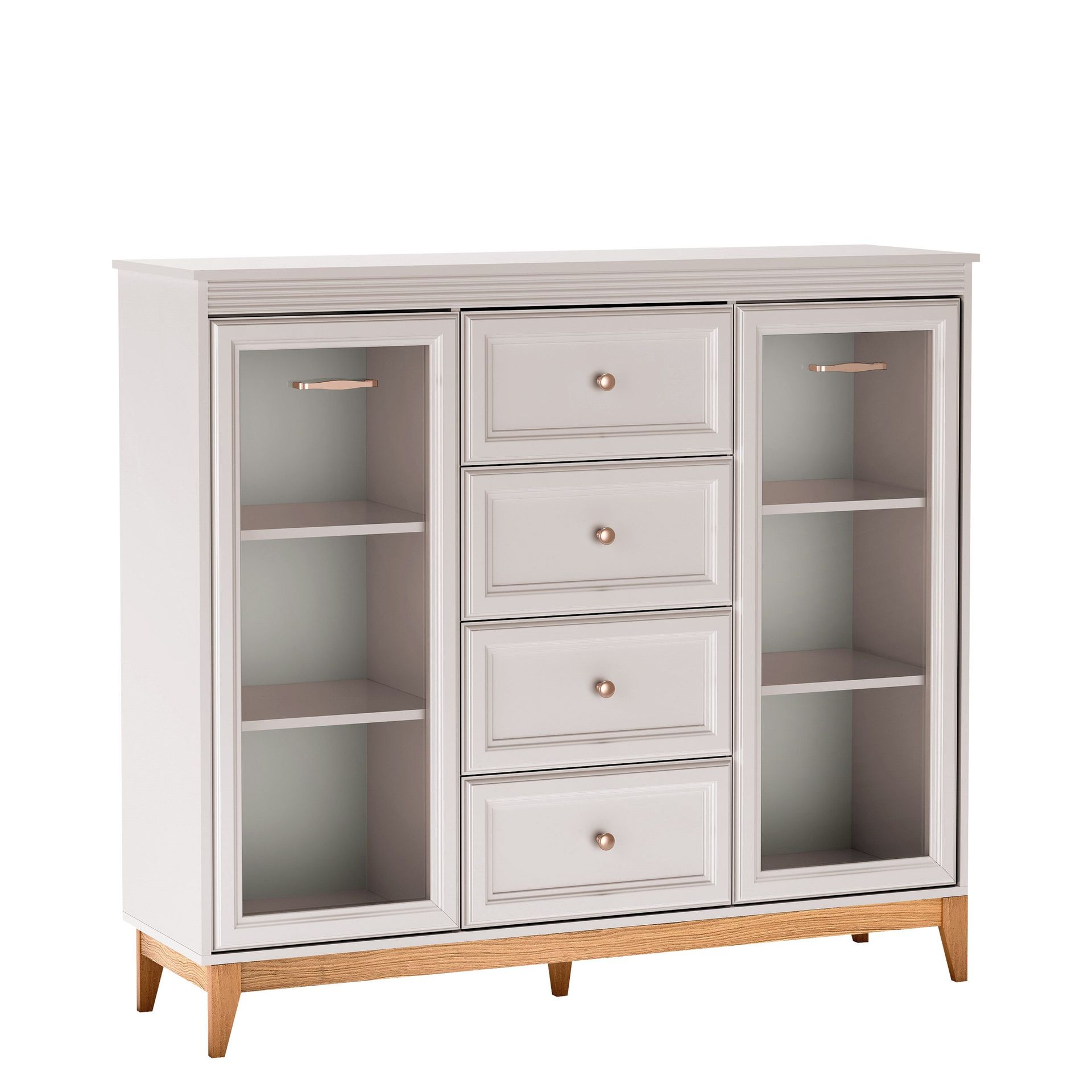 Zeylor Vitrinskåp 142 cm i Trä med Förvaring och Glasdörr - Offwhite