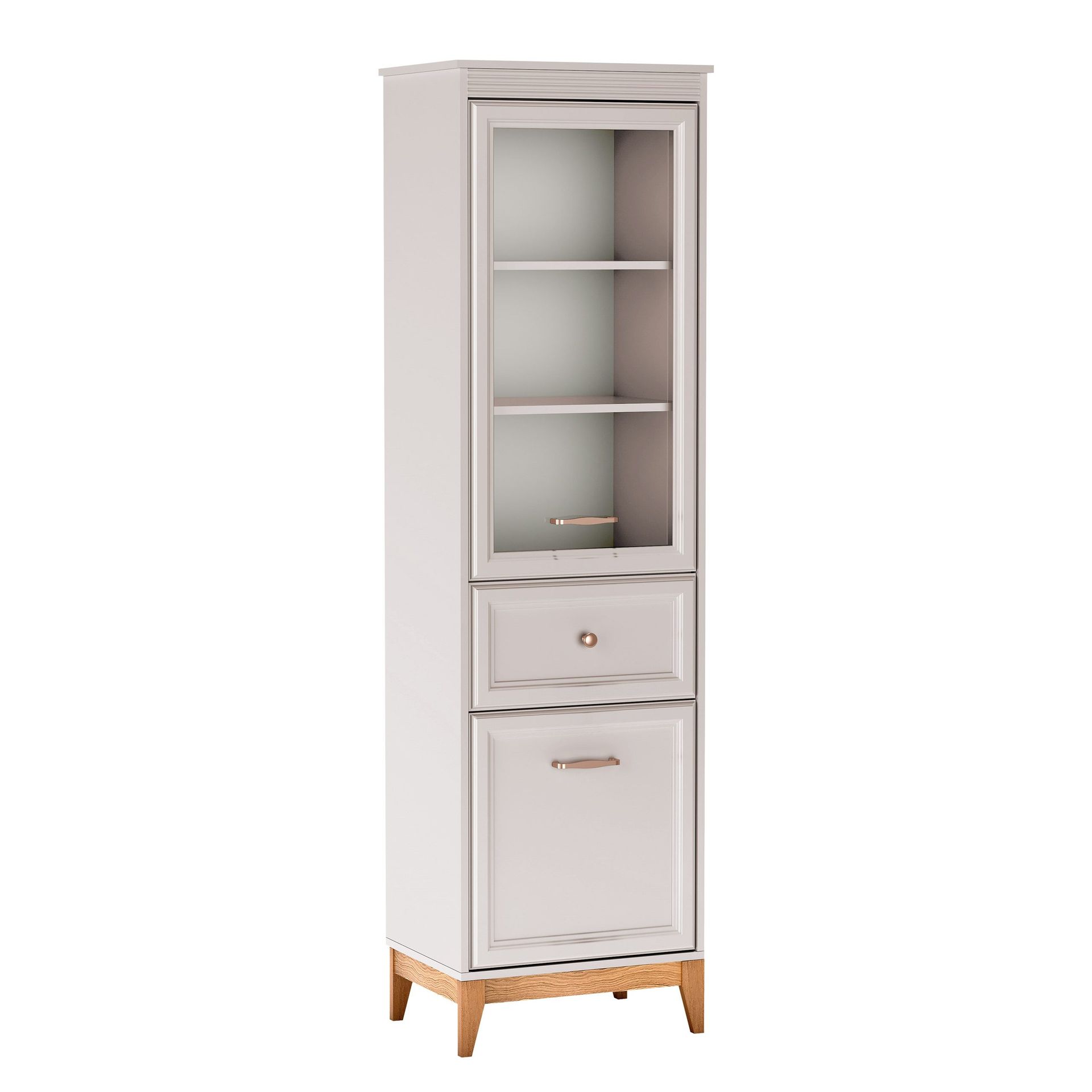 Zeylor Vitrinskåp 55 cm i Trä och Glas med Förvaring - Offwhite