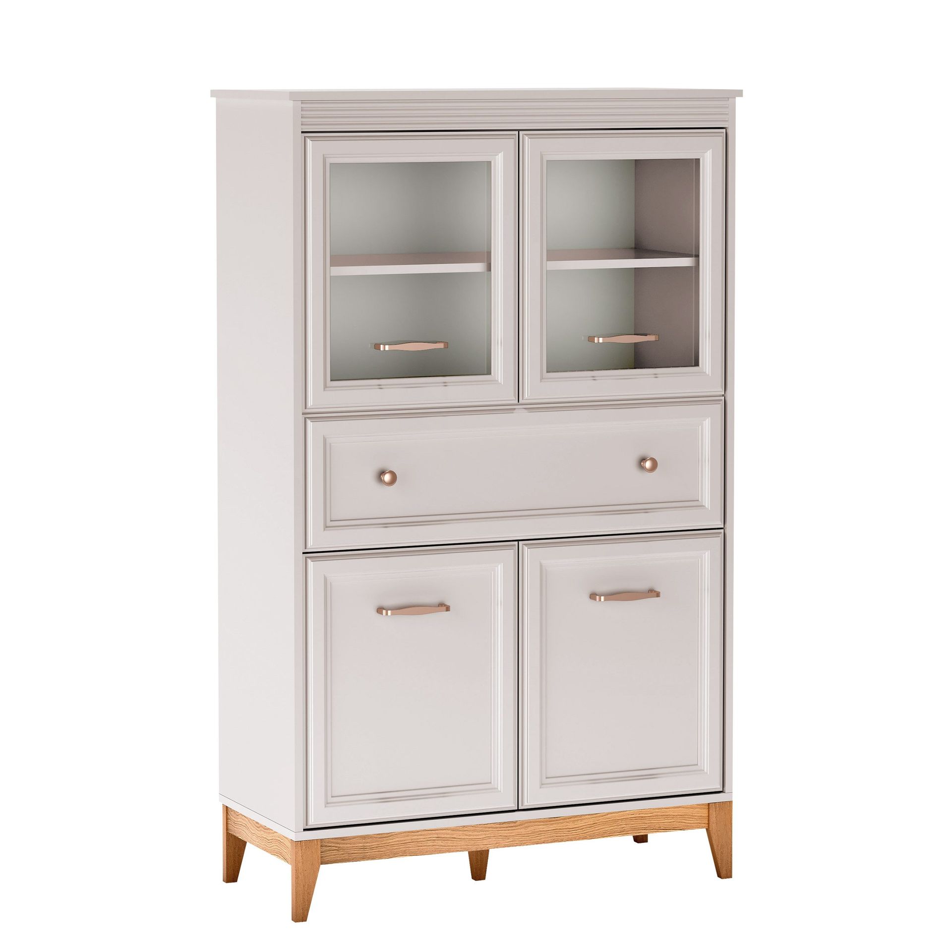 Zeylor Vitrinskåp 92 cm i Trä och Glas med Förvaring - Offwhite