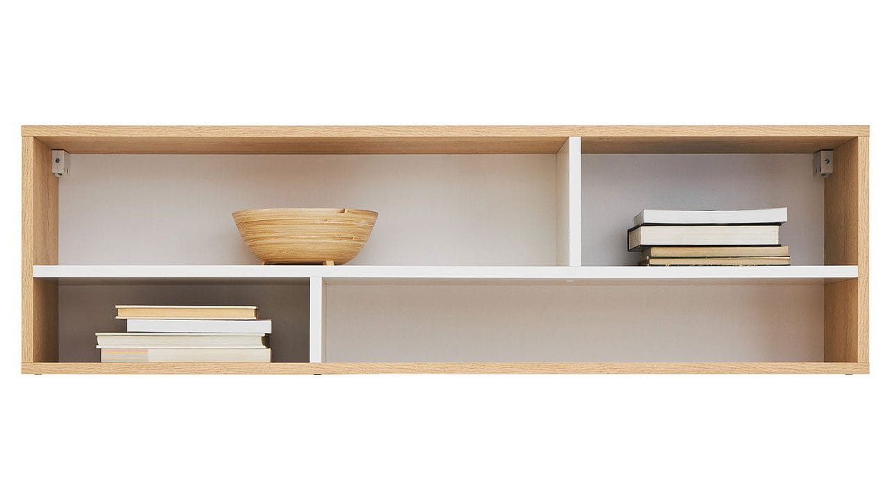 Elvaren V&auml;gghylla 120 cm i Tr&auml; - VitBeige