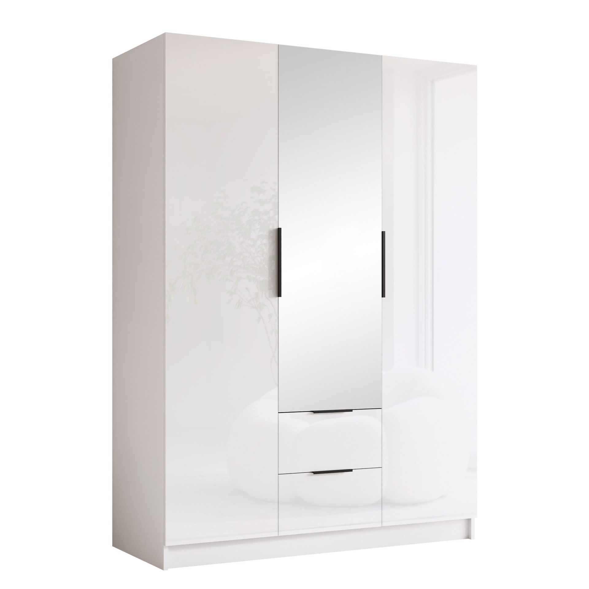 Varros garderob med spegel 150x216 cm - Svart, vit