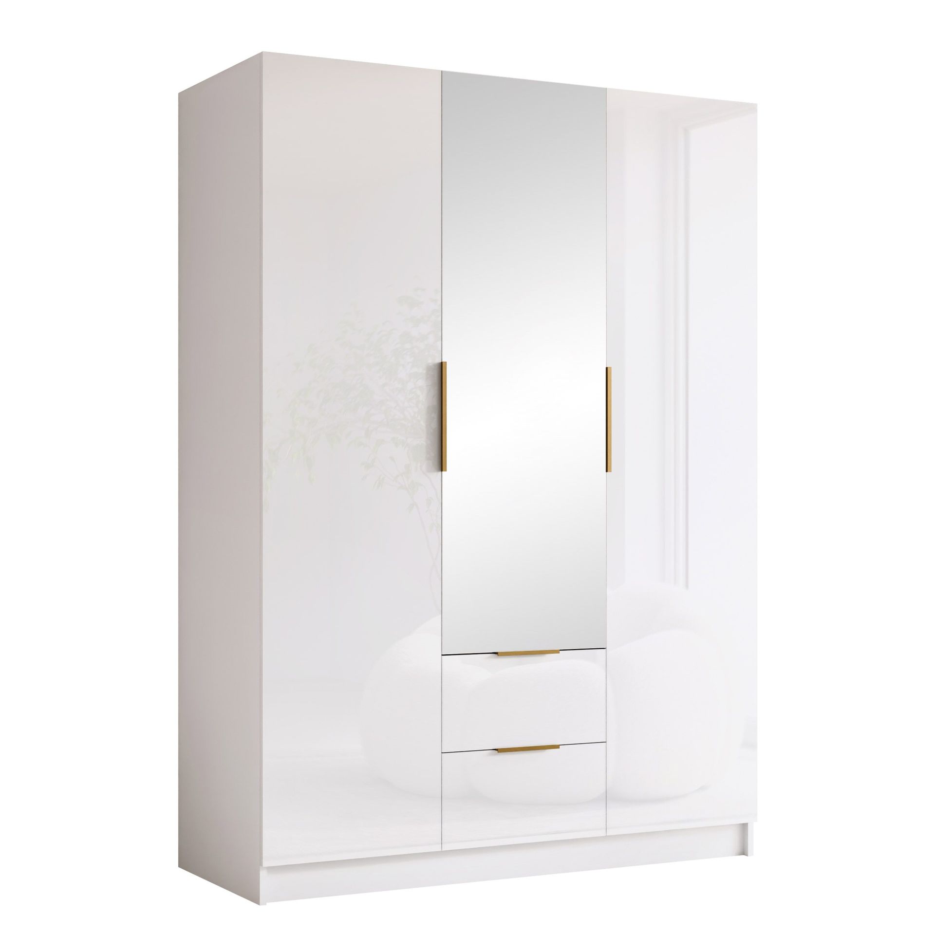 Varros garderob med spegel 150x216 cm - Vit, Guld