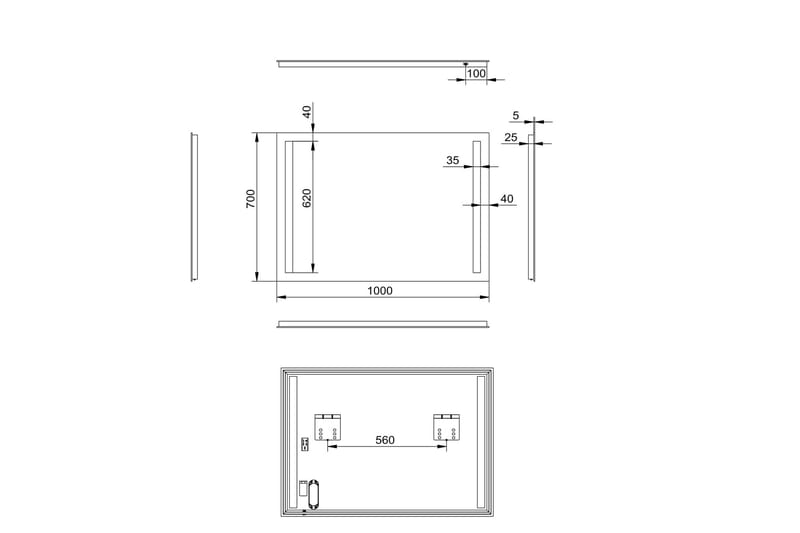 Allejaure Badrumsspegel 100x70 cm LED-belysning - Inredning - Badrumsinredning - Badrumsspegel