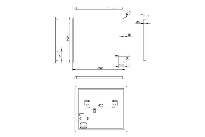 Aspsele Badrumsspegel 80x70 cm LED-belysning - Inredning - Badrumsinredning - Badrumsspegel