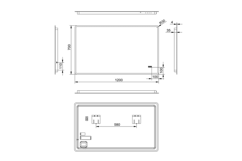 Aspsele Badrumsspegel 120x70 cm LED-belysning - Inredning - Badrumsinredning - Badrumsspegel