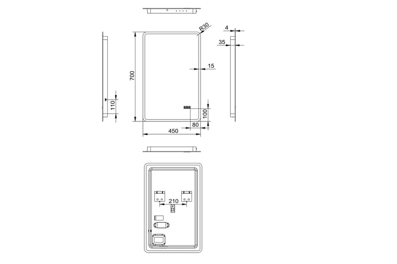 Aspsele Badrumsspegel 45x70 cm LED-belysning - Inredning - Badrumsinredning - Badrumsspegel
