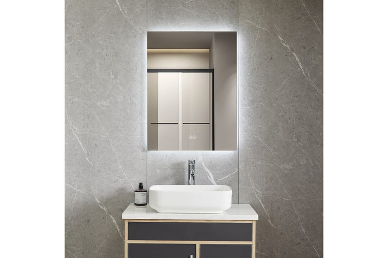 Badrumsspegel 60x80cm med LED-belysning och anti-fog, Lyfco